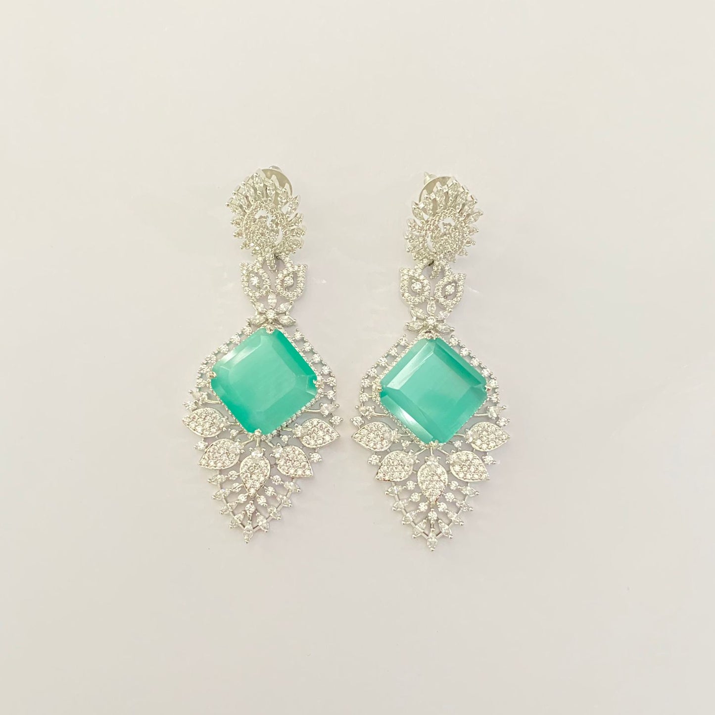Aqua Stone Silver Plated A.D Dangler Earring