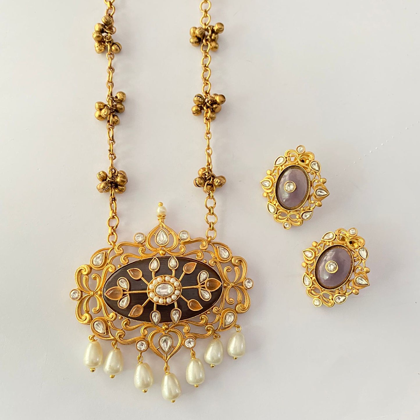 Gold Plated Polki Amethyst Necklace Set