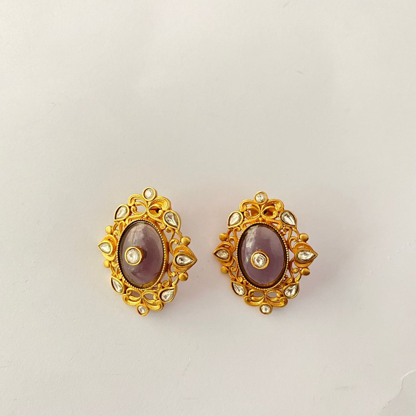 Gold Plated Polki Amethyst Necklace Set