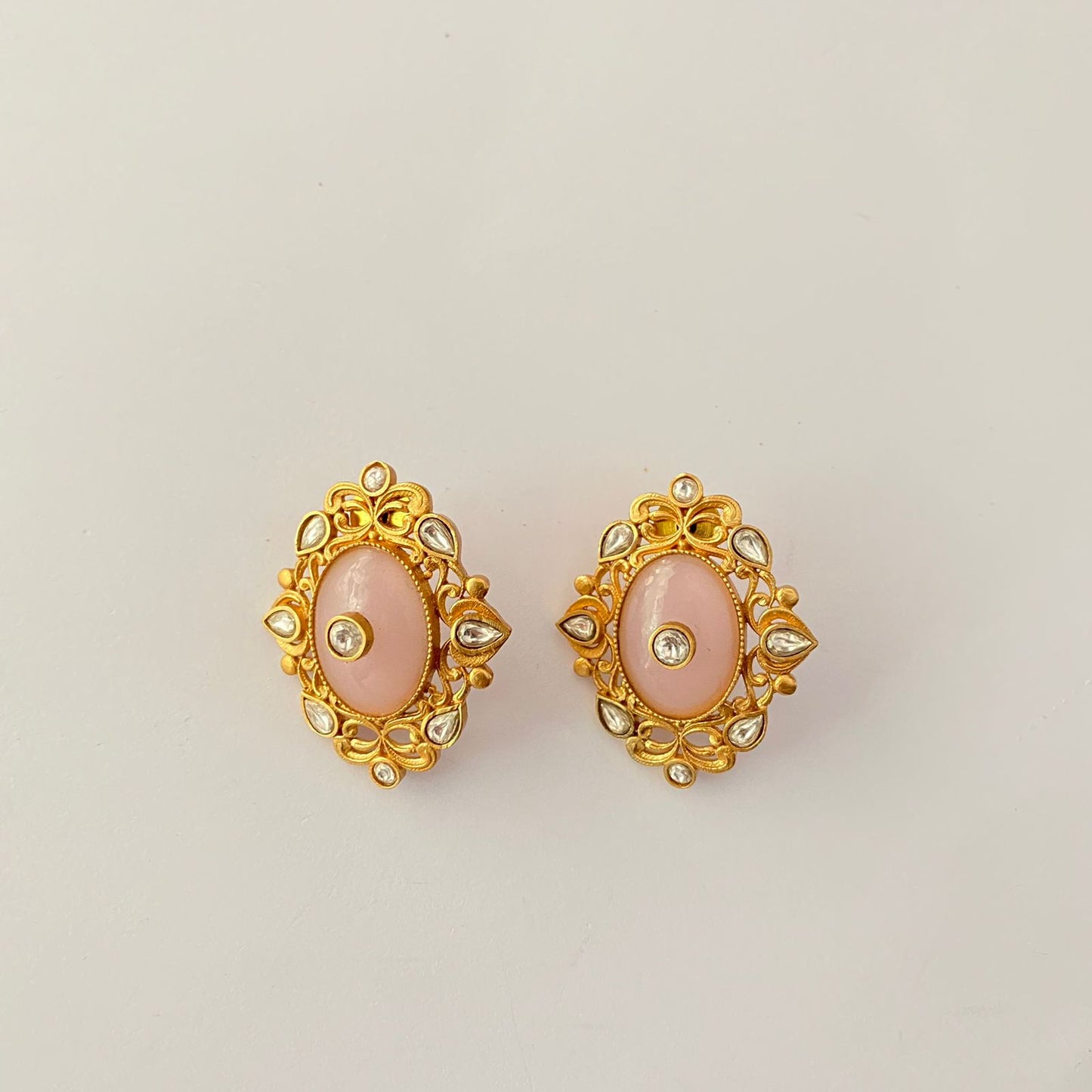 Rose Quartz Gold Plated Polki Necklace Set