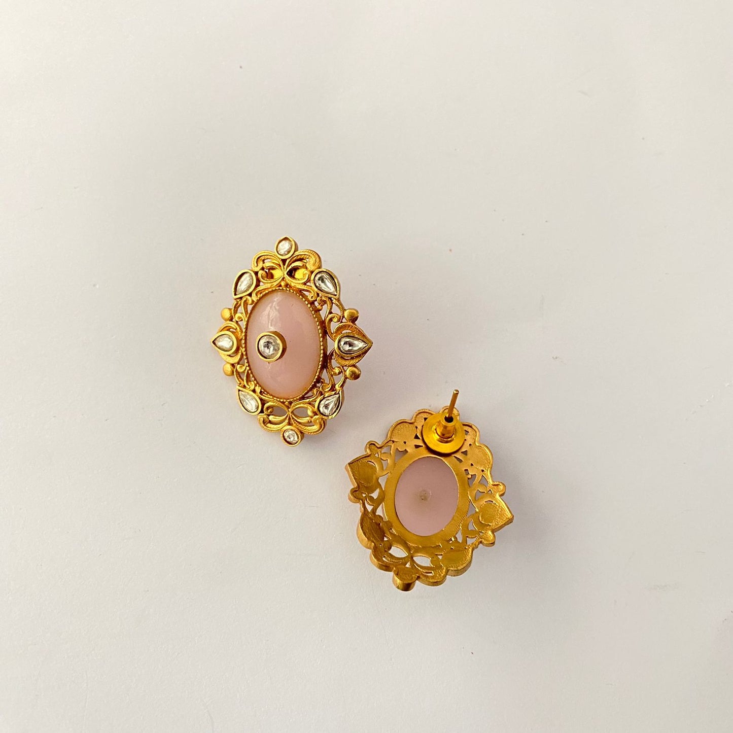 Rose Quartz Gold Plated Polki Necklace Set