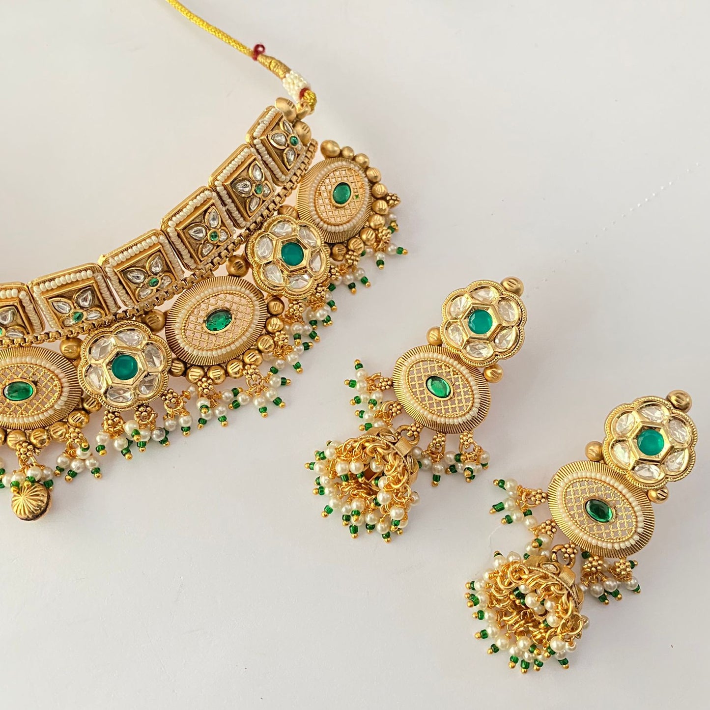 Gold Plated Drop Green Necklace Set