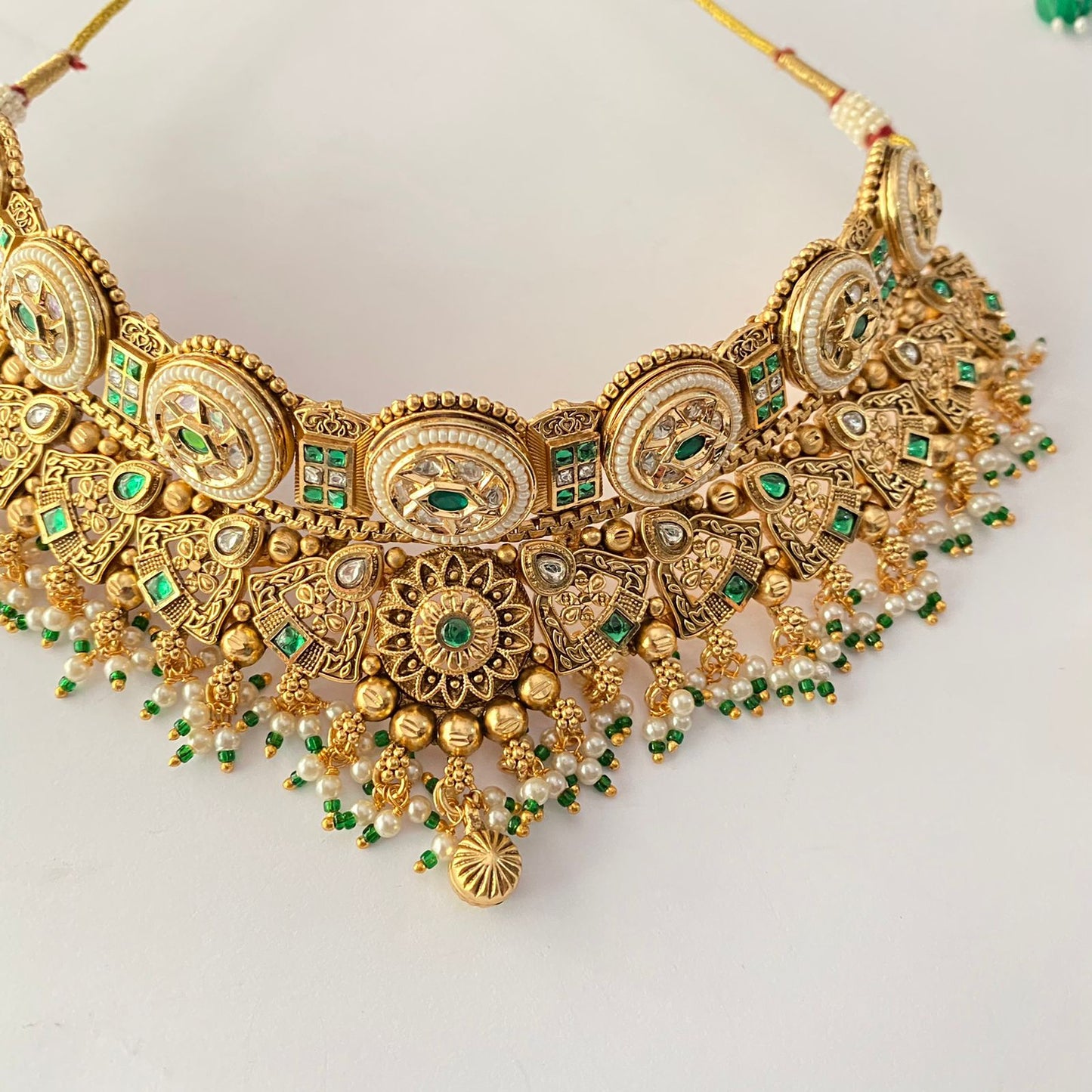 Gold Plated Kundan Green Necklace Set