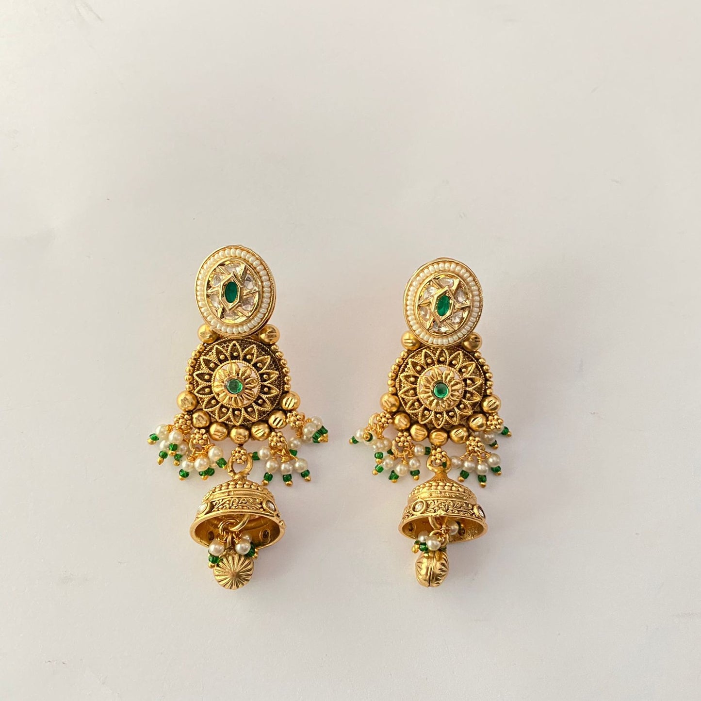 Gold Plated Kundan Green Necklace Set