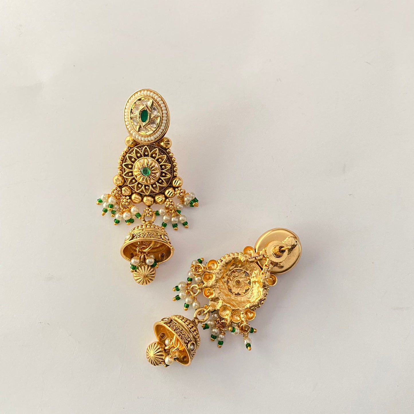 Gold Plated Kundan Green Necklace Set