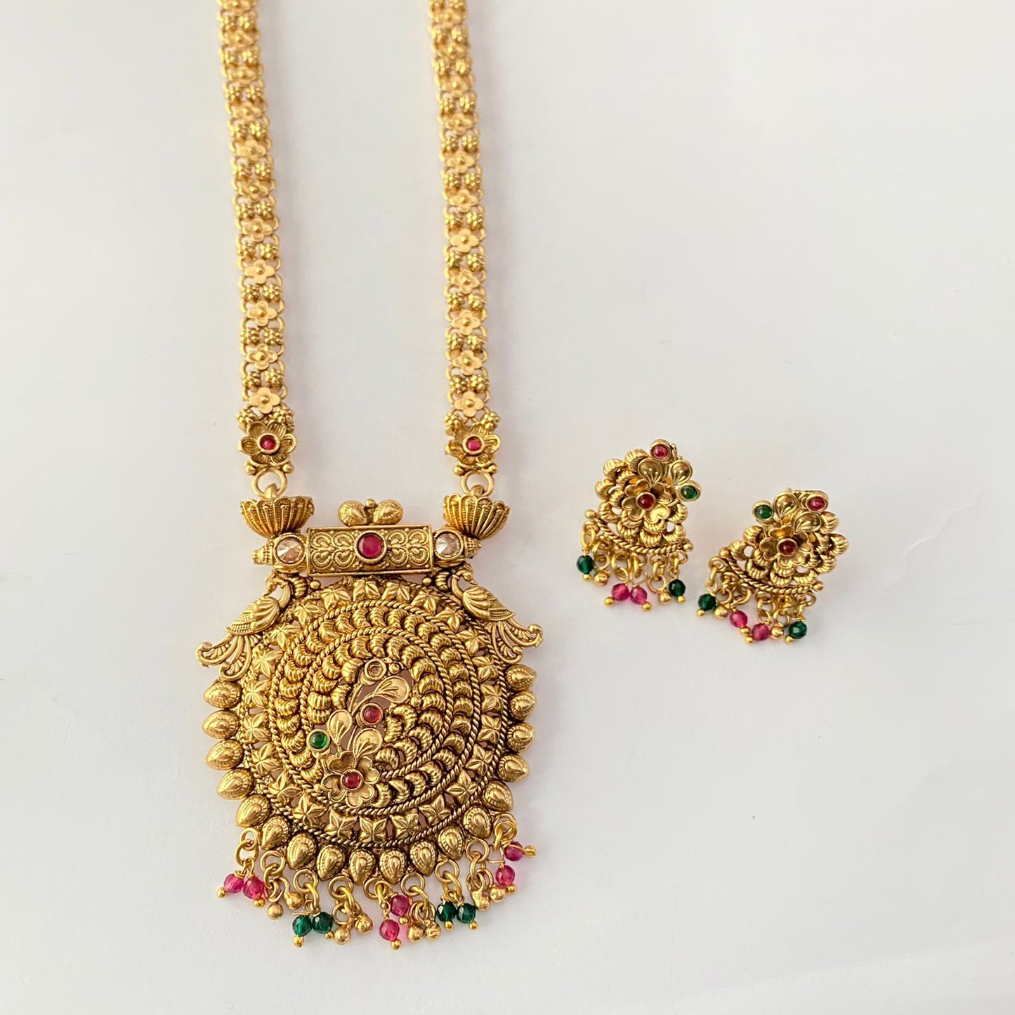 Gold Plated Temple Long Necklace Set