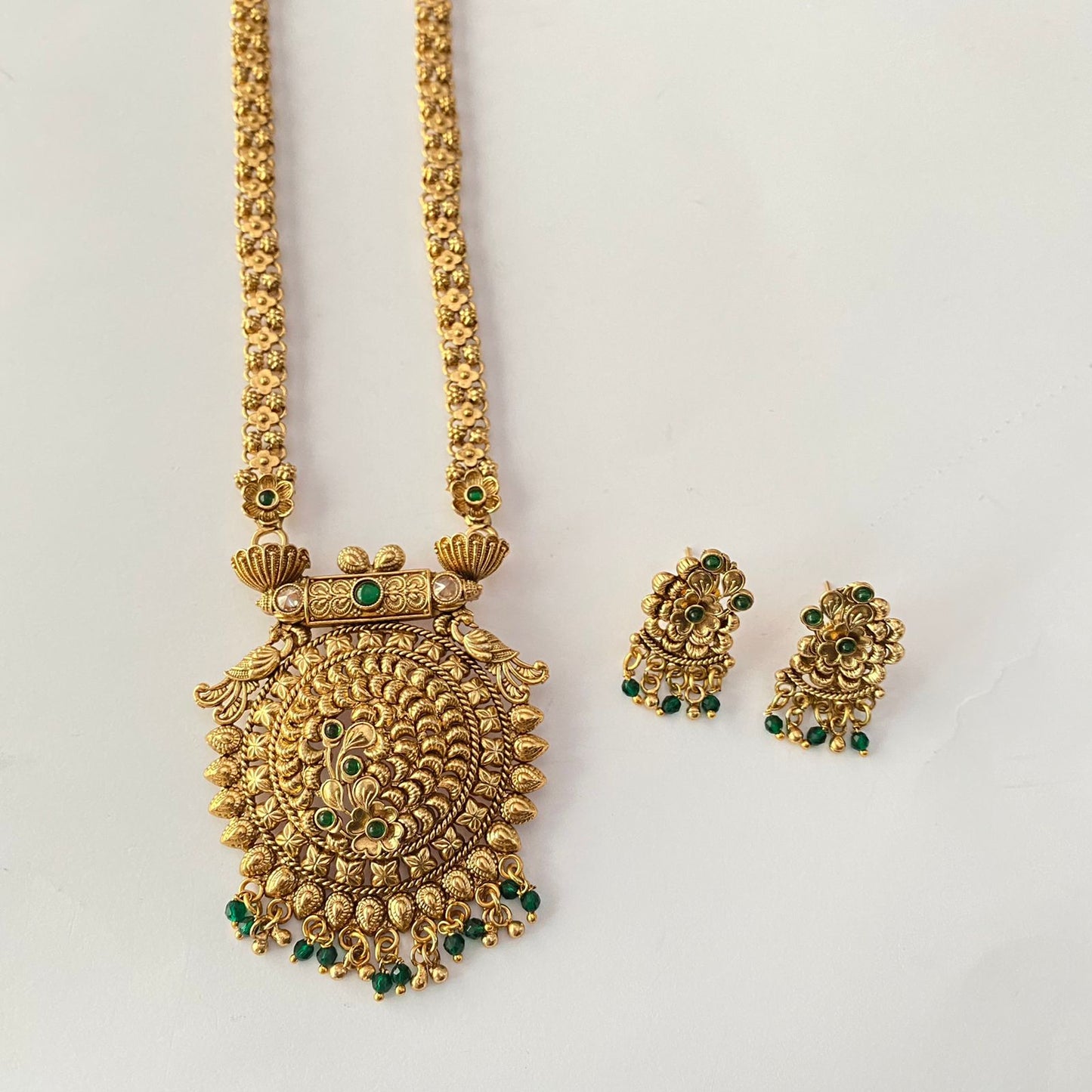 Gold Plated Green Temple Necklace Set