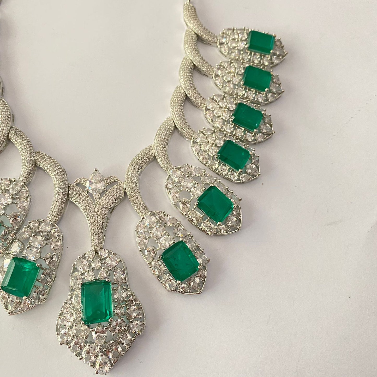 Silver Plated Green Necklace Set
