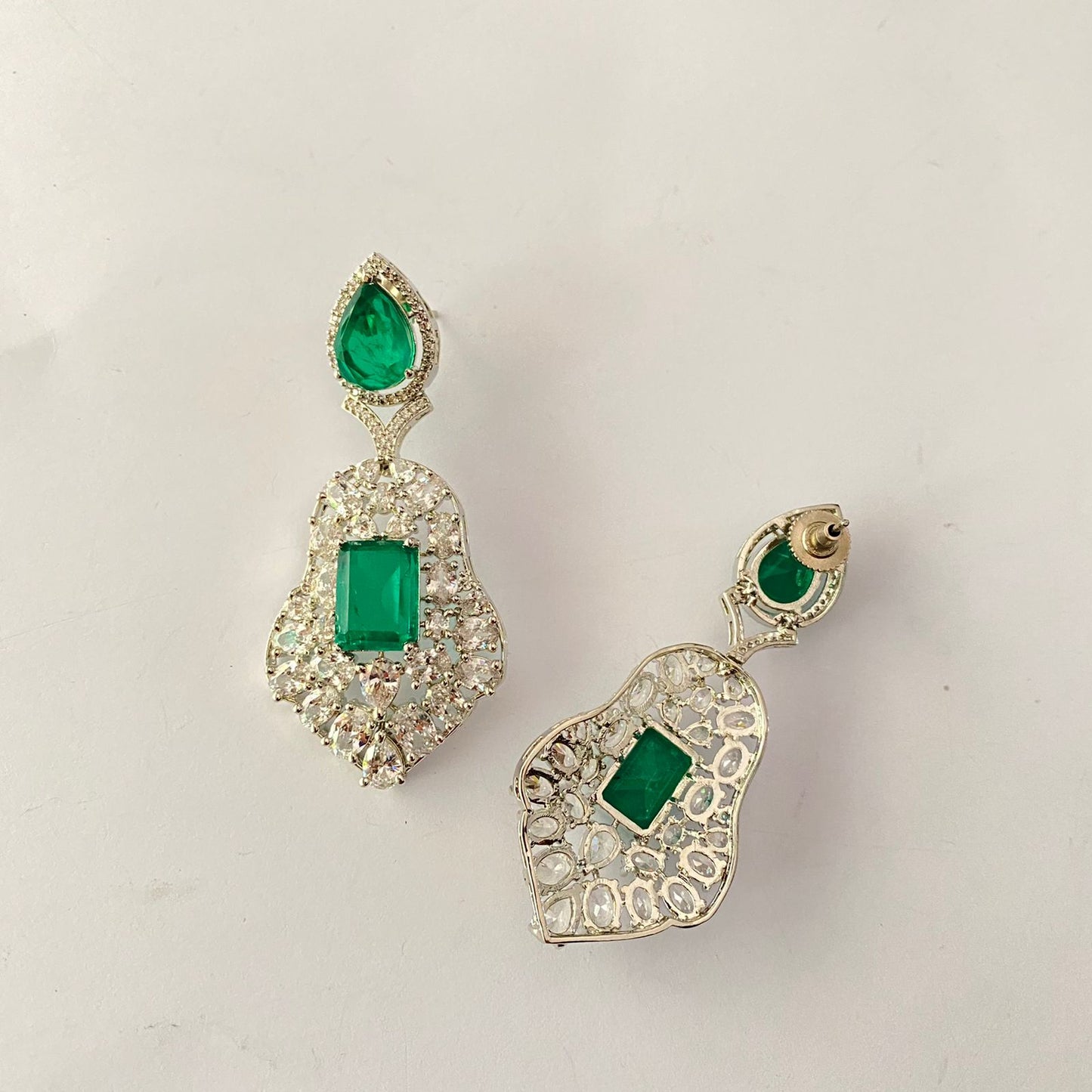 Silver Plated Green Necklace Set