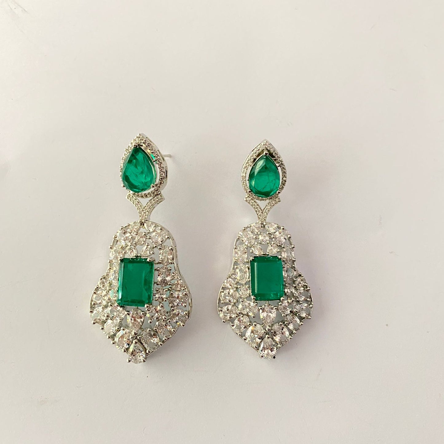 Silver Plated Green Necklace Set
