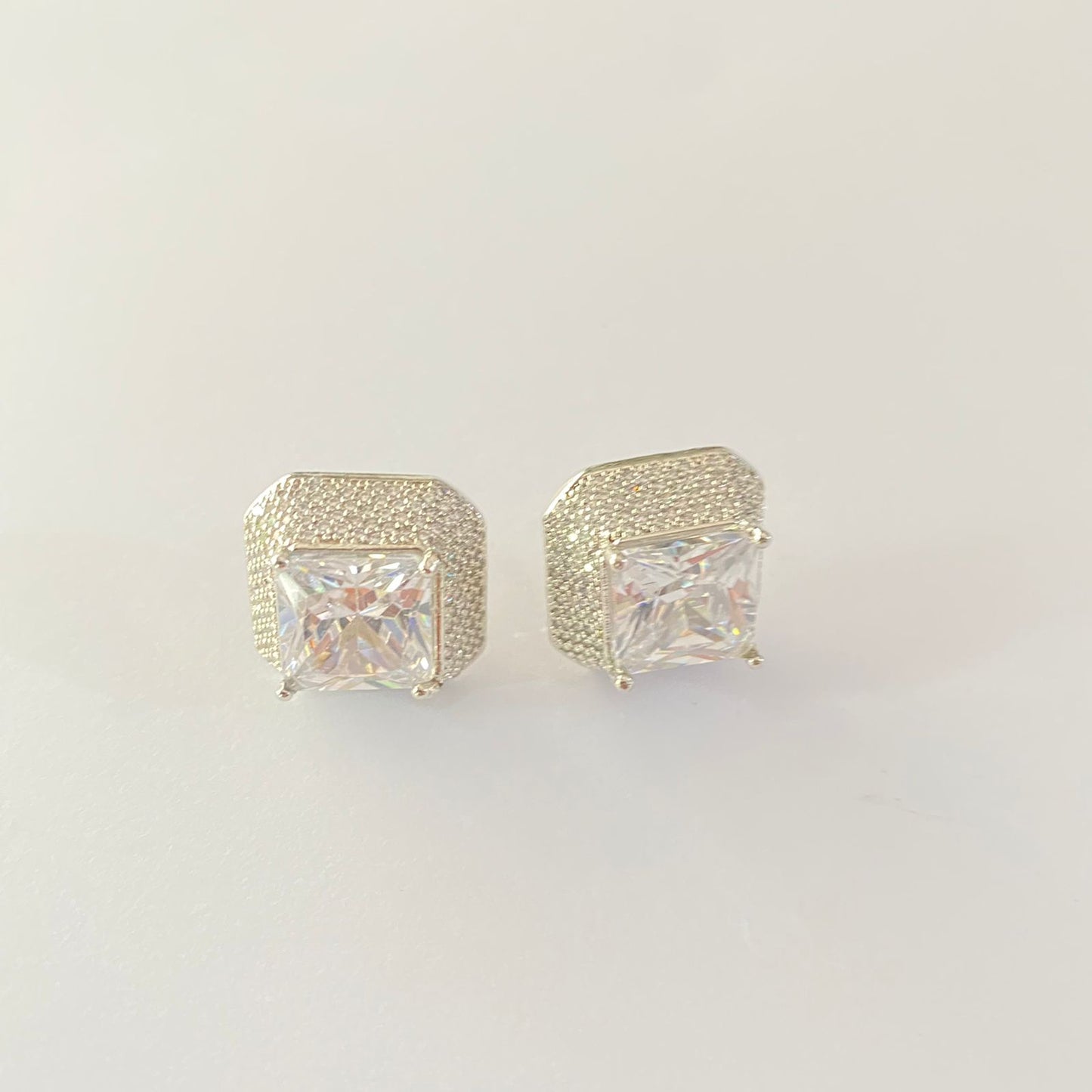 White Stone A.D Silver Plated stud Earring