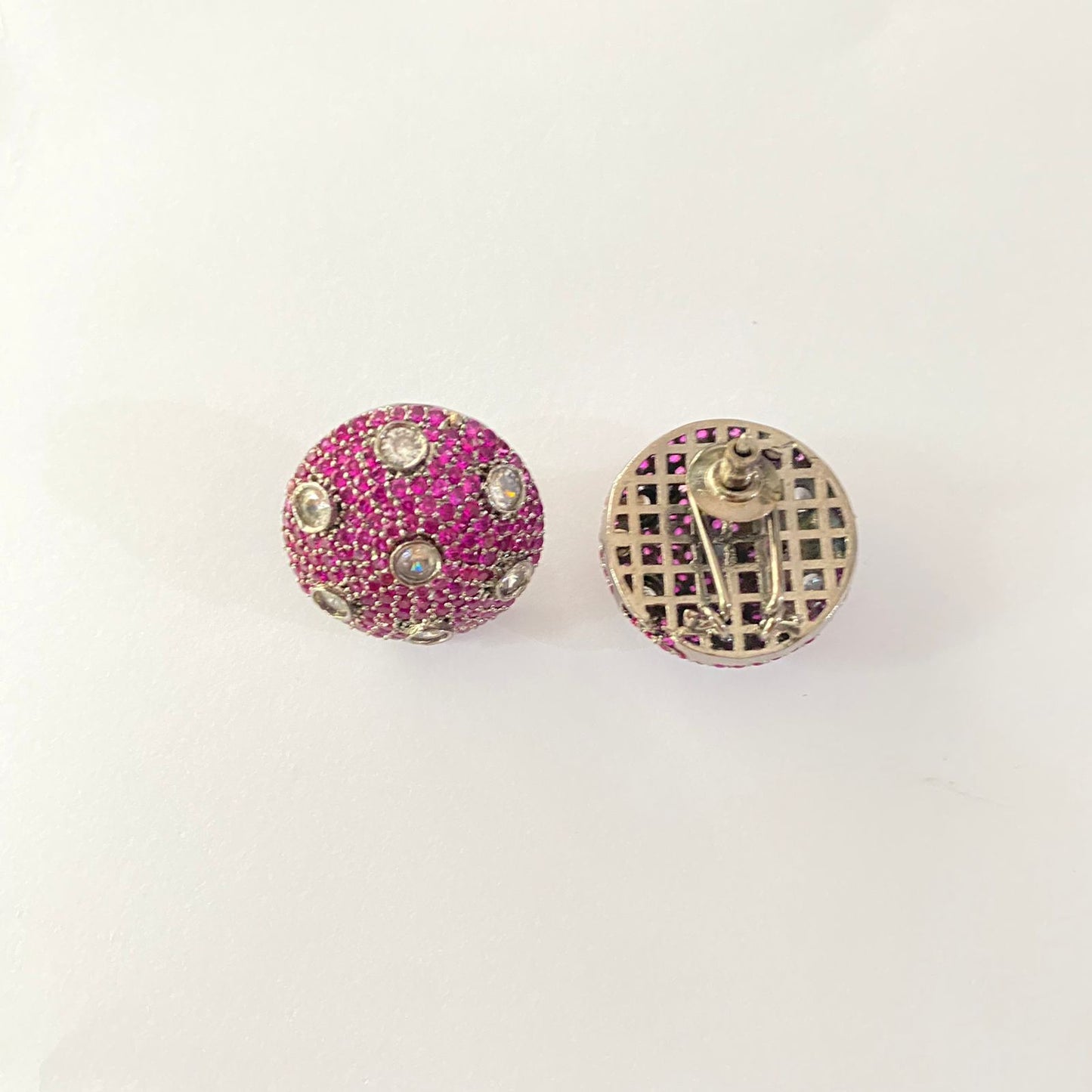 Round Ruby Victorian Back Clip Stud Earring