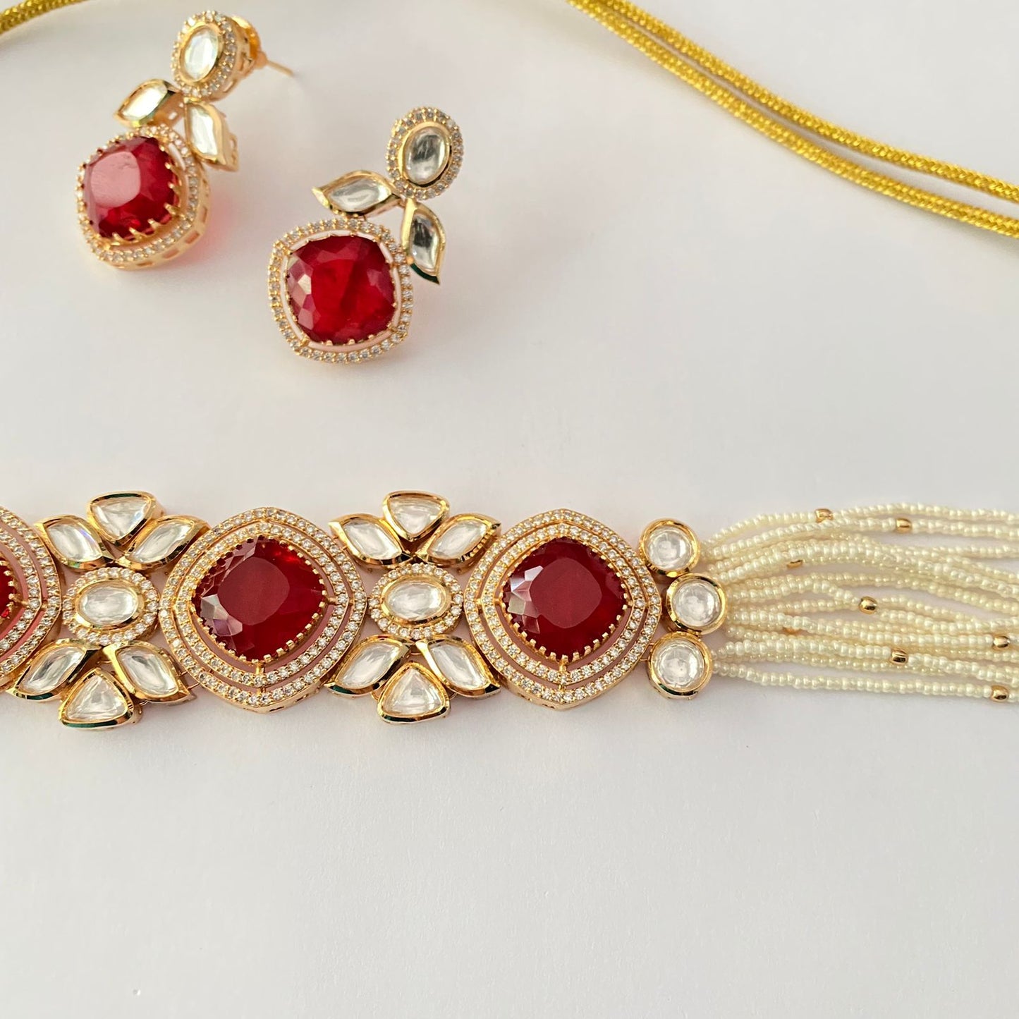 Gold Plated Ruby Kundan Choker Set