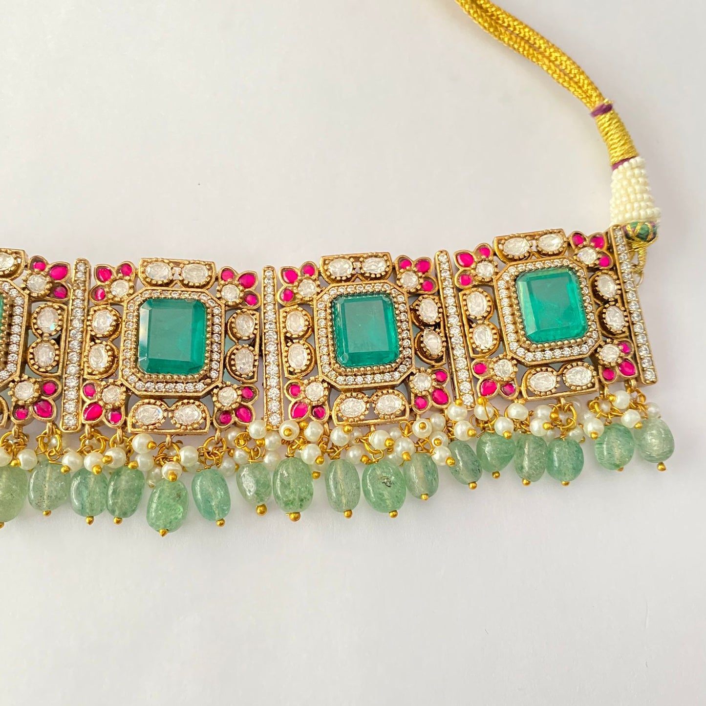 Gold Plated Moissanite Ruby& Green Choker Set