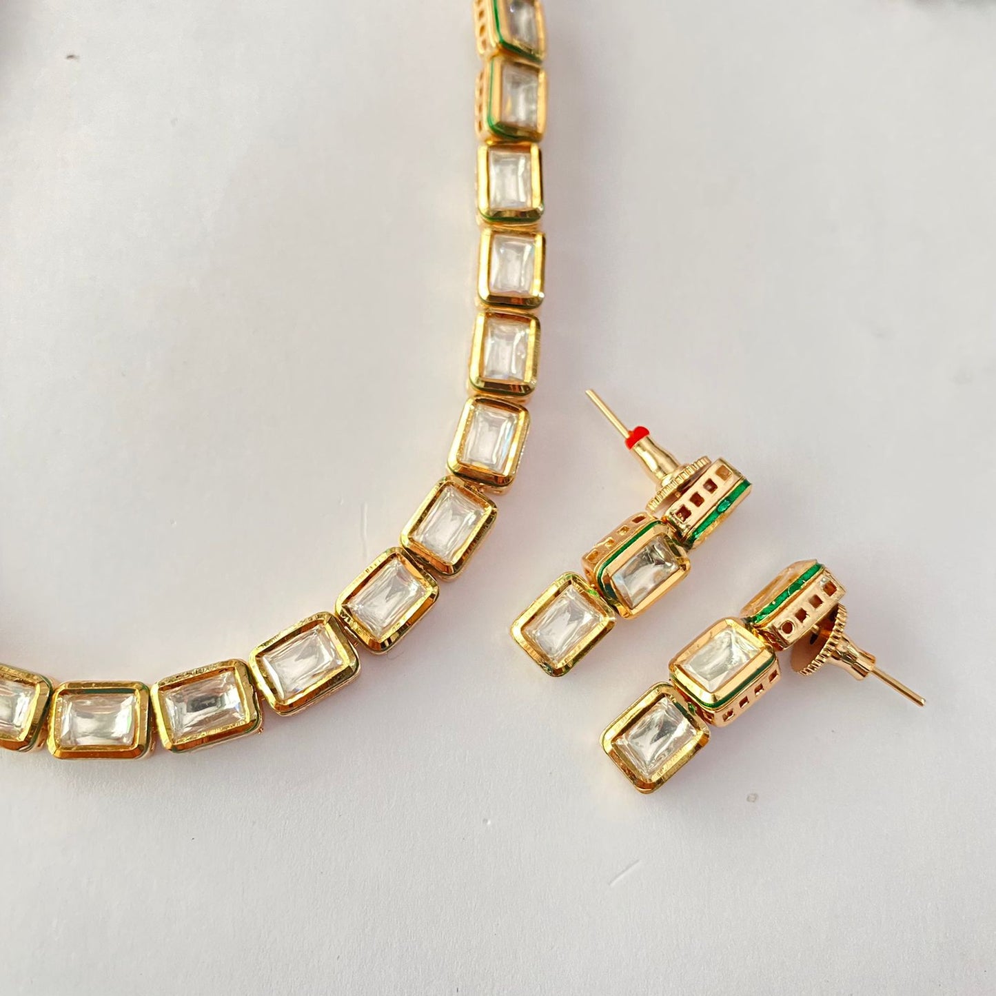 Square Shape Gold Plated Single Line Necklace
