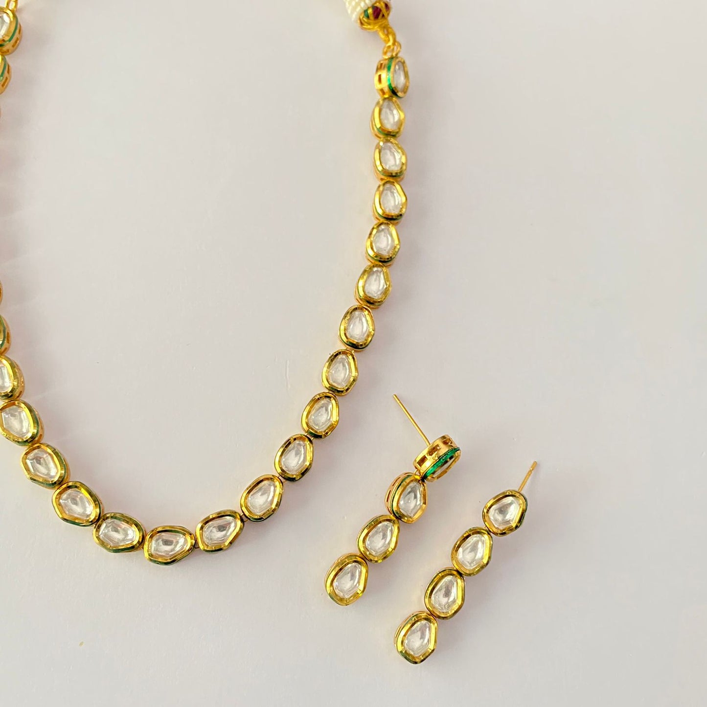 Kundan Gold Plated Single Line Necklace Set