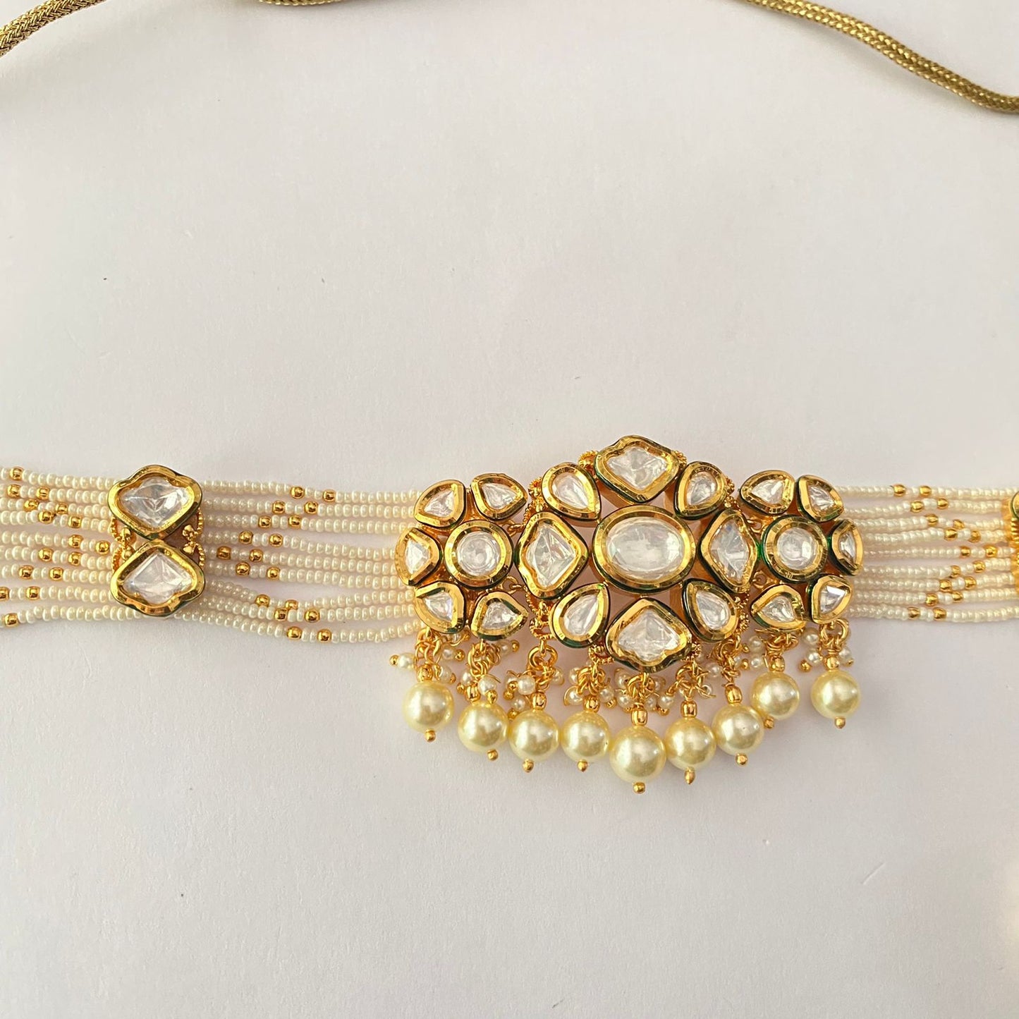 Kundan Gold Plated White Beads Choker Set