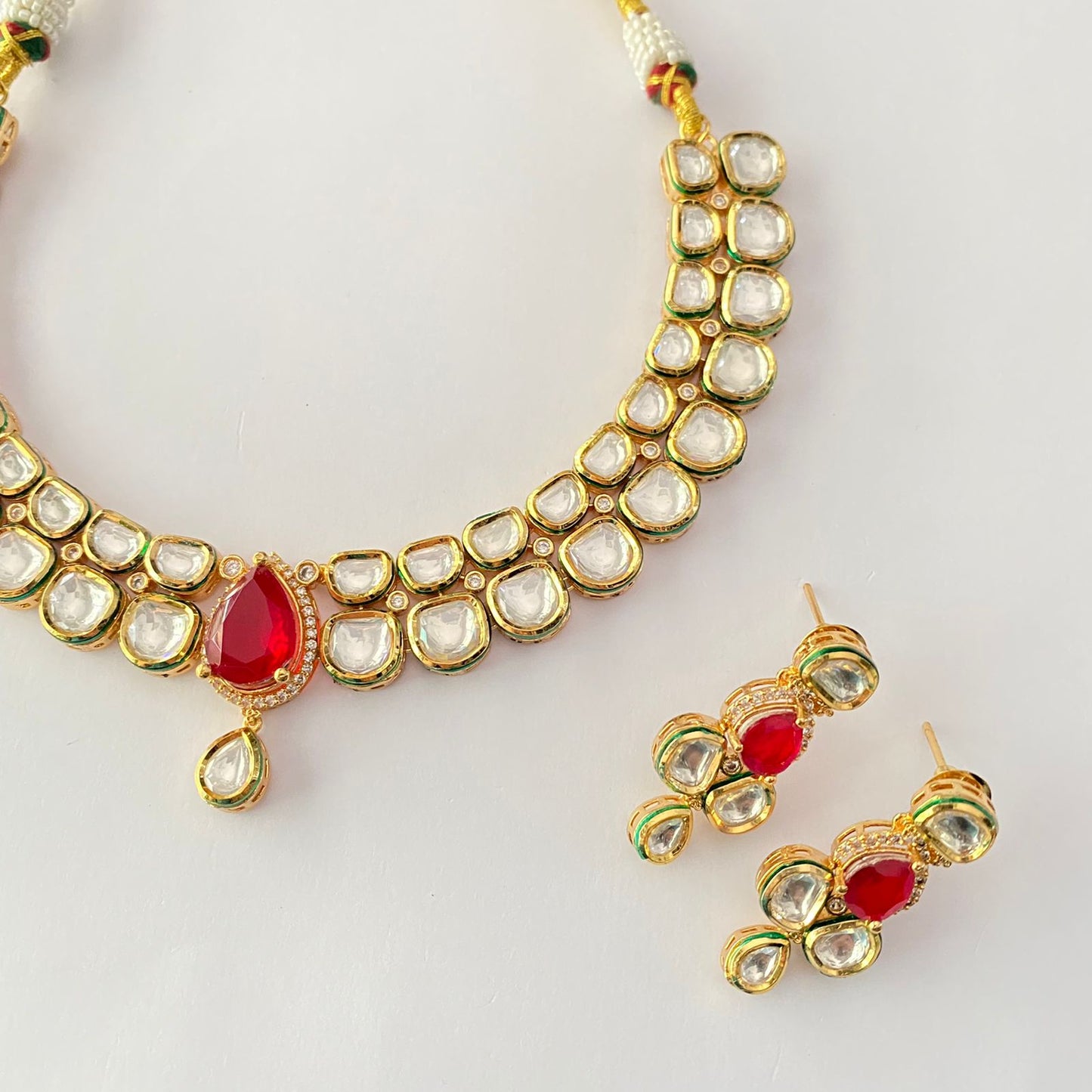 Kundan Gold Plated Ruby Necklace Set
