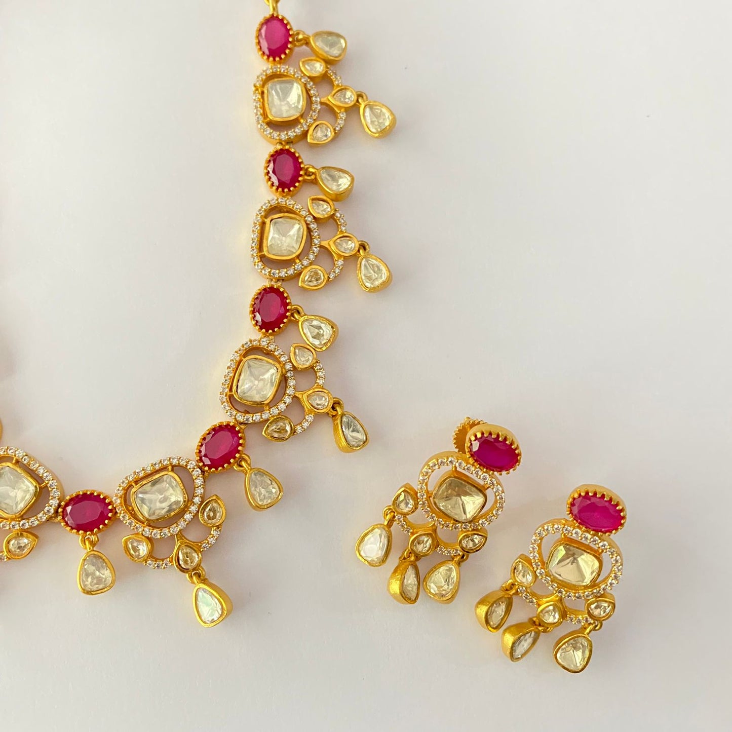 Ruby Gold Plated Moissanite Necklace Set