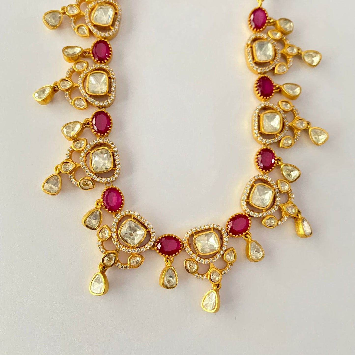 Ruby Gold Plated Moissanite Necklace Set