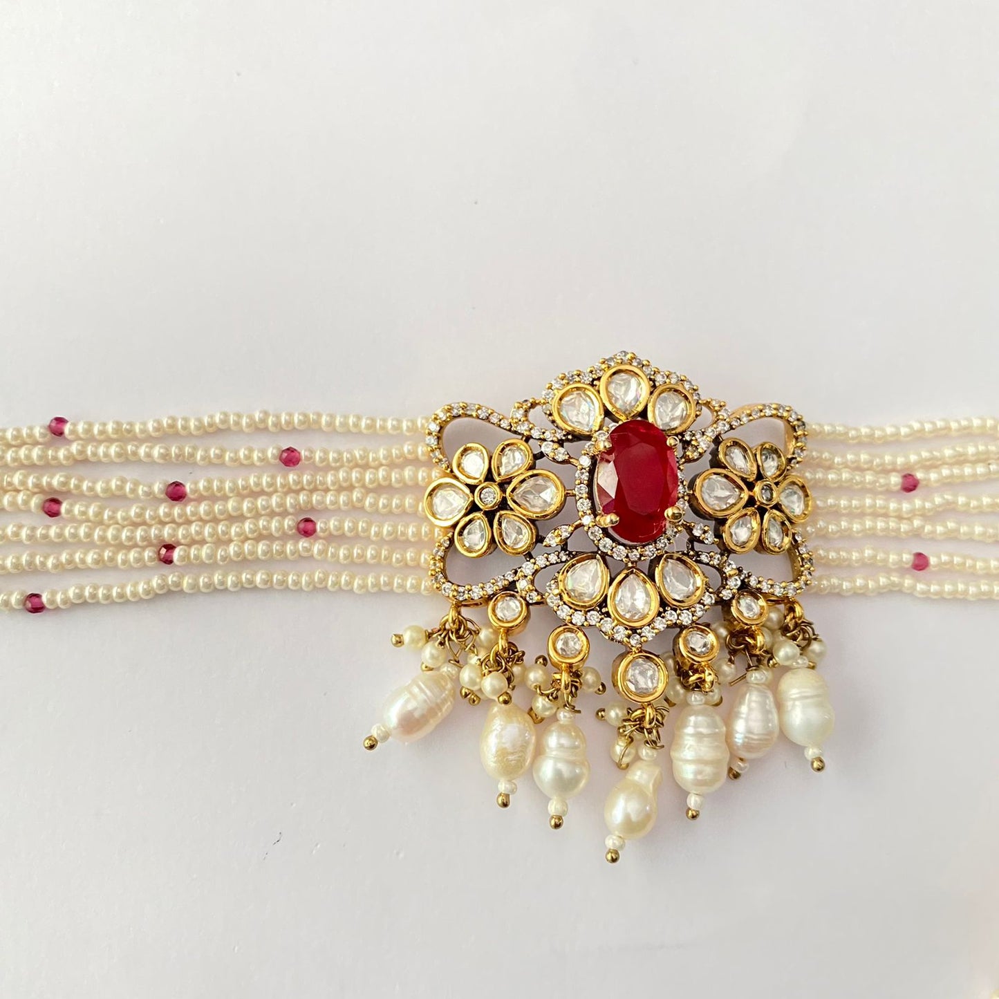 Kundan Moissanite Ruby Choker Set