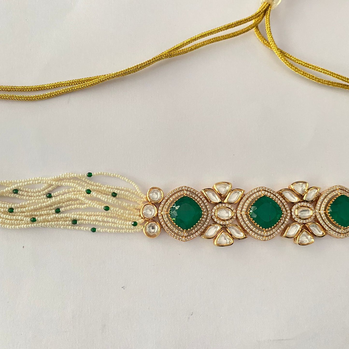 Green Gold Plated Kundan Choker Set