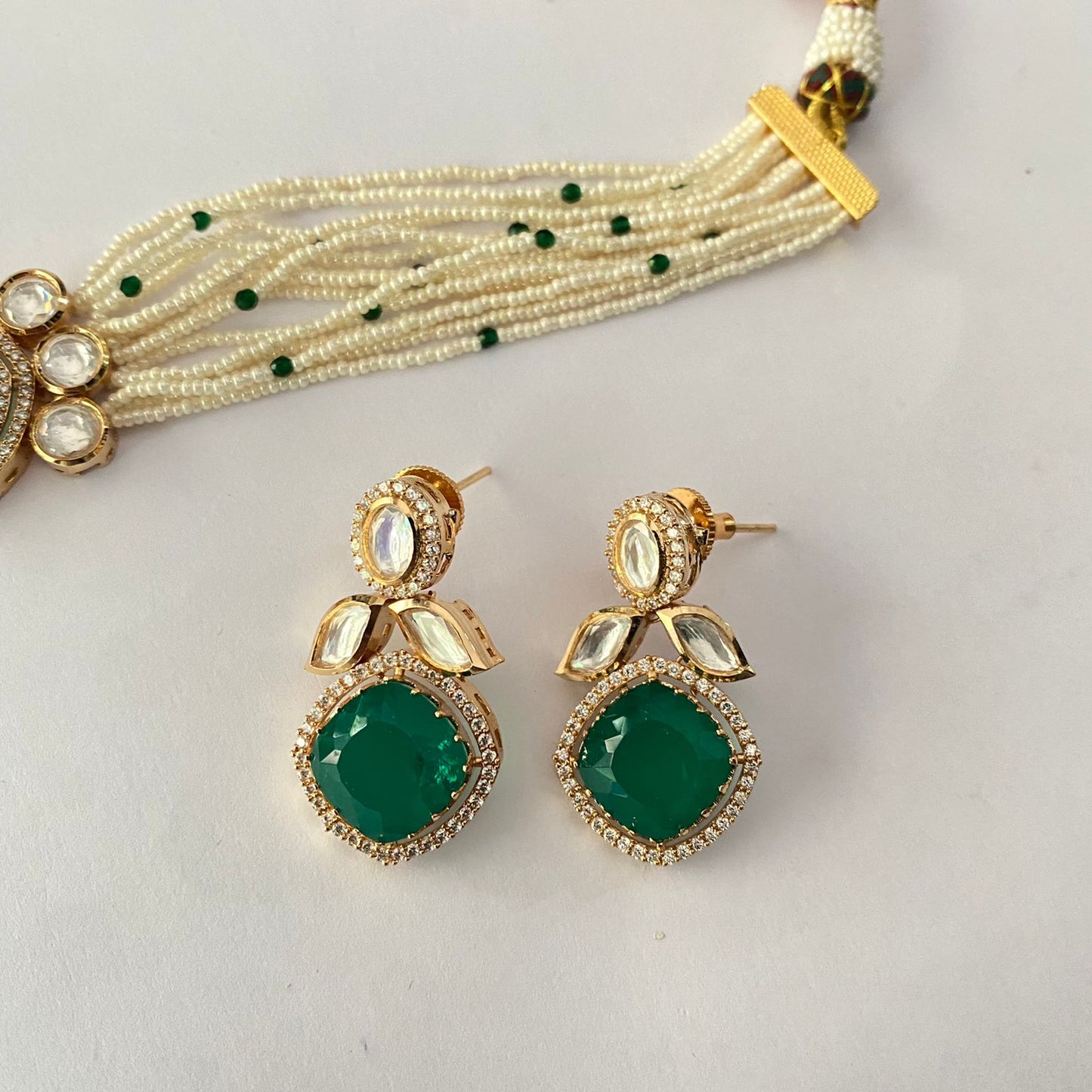 Green Gold Plated Kundan Choker Set