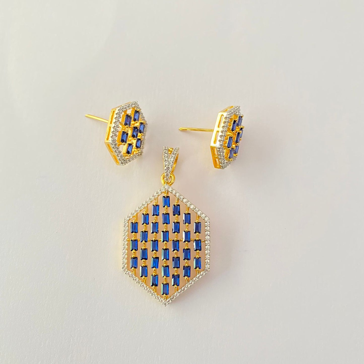 Blue Stone A.D Gold Plated Pendant set