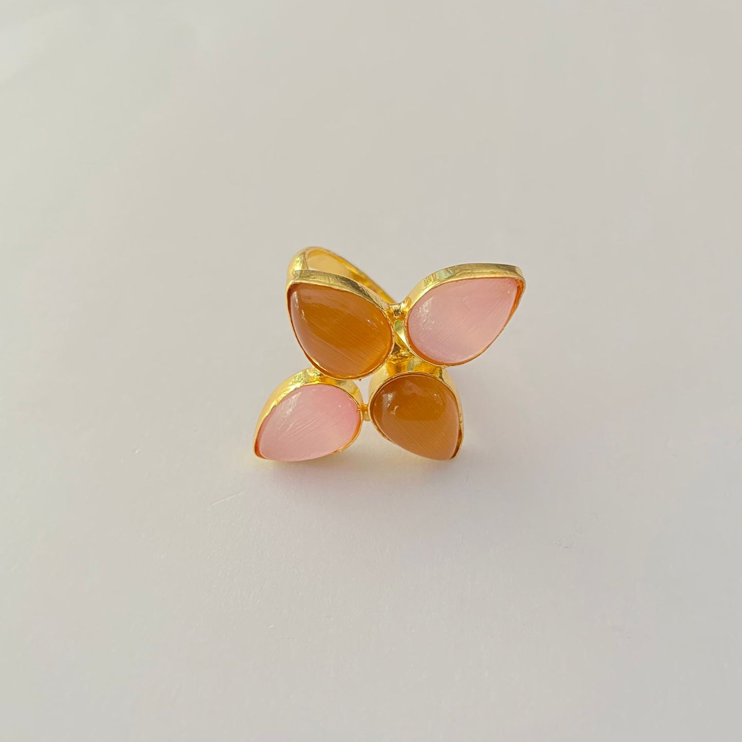 Pink & Brown Candy floral Adjustable Ring