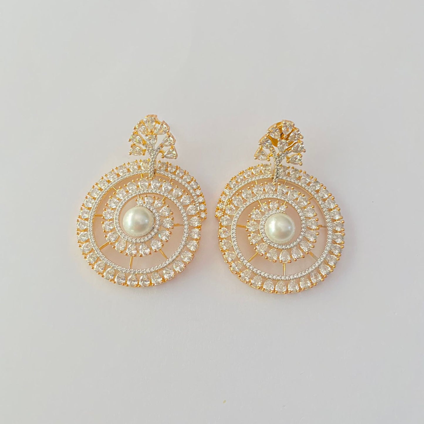 A.D Gold Plated Pearl Round Dangler Earring