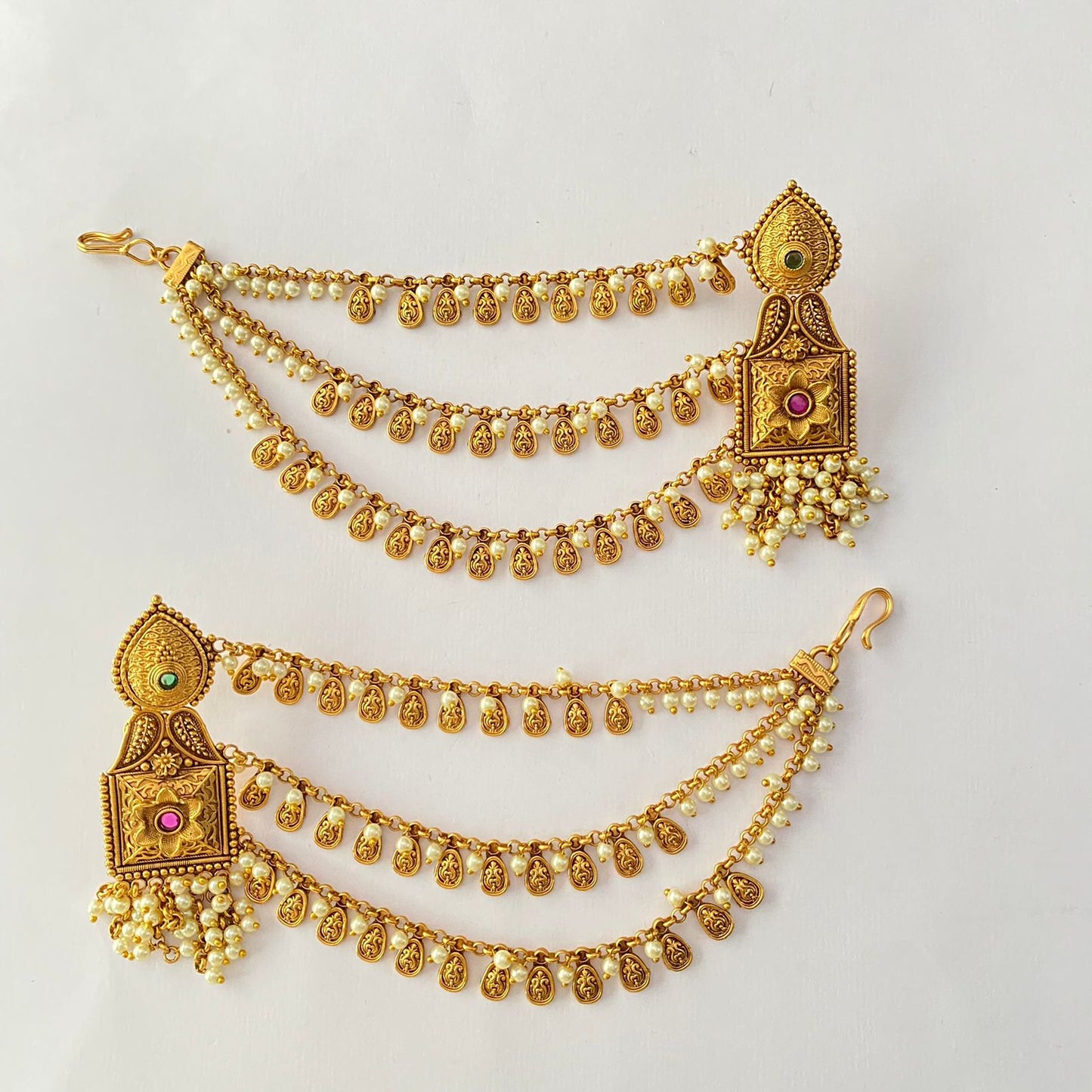 Traditional Matte Gold Plated With pearl layered Dangler Earring