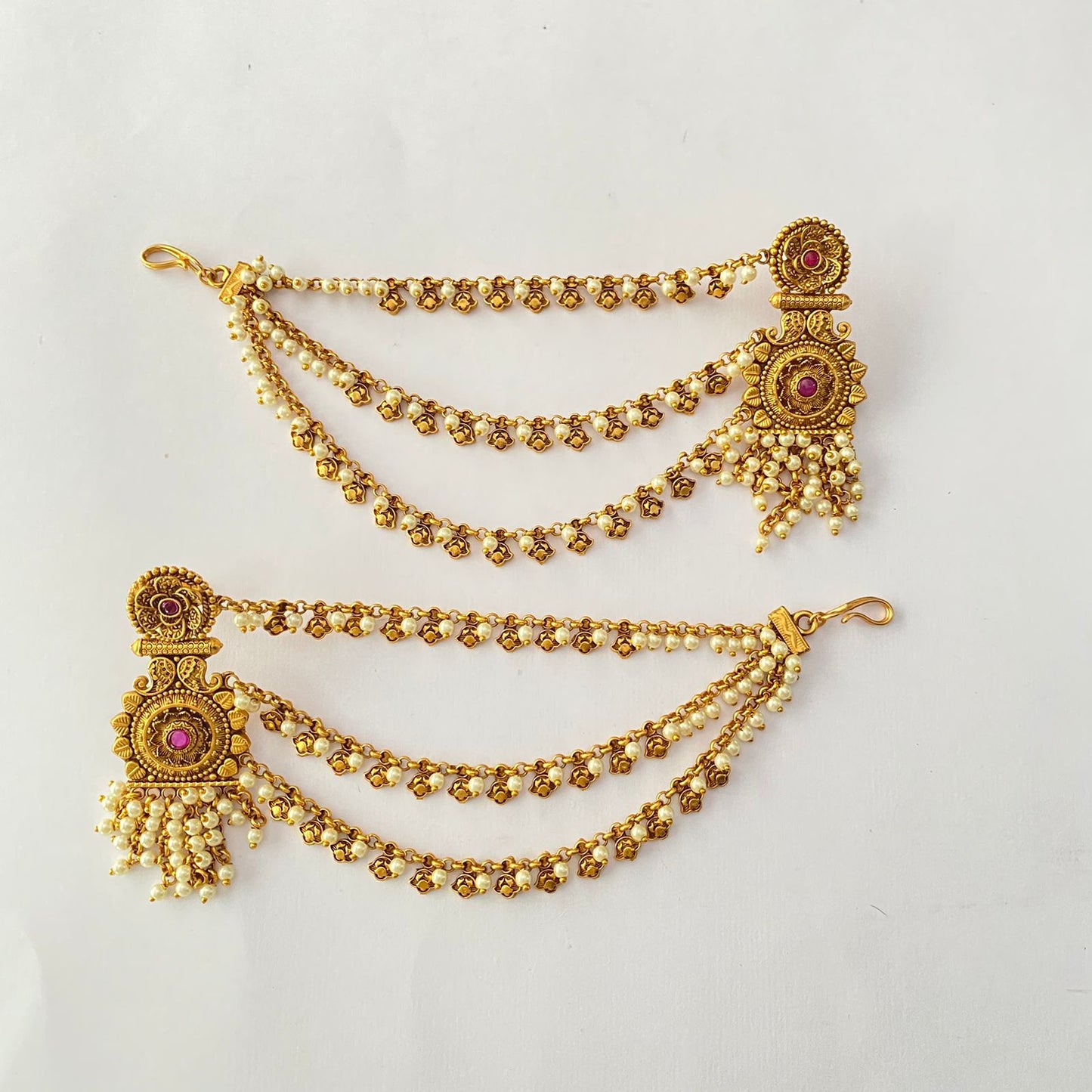 Traditional Pearl Antique Gold Plated Layer Earring