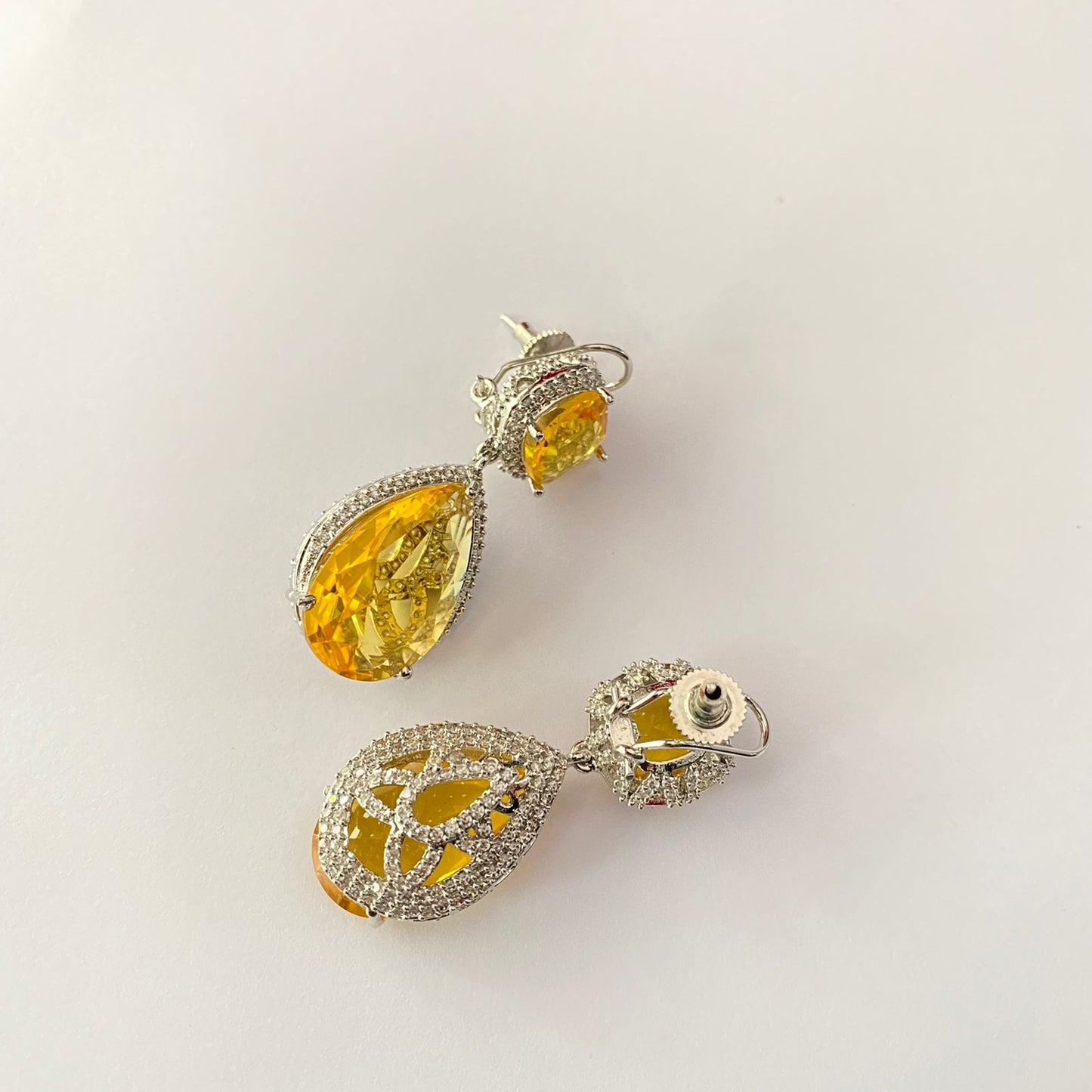 Silver Plated Yellow Diamond With Back Clip Earring