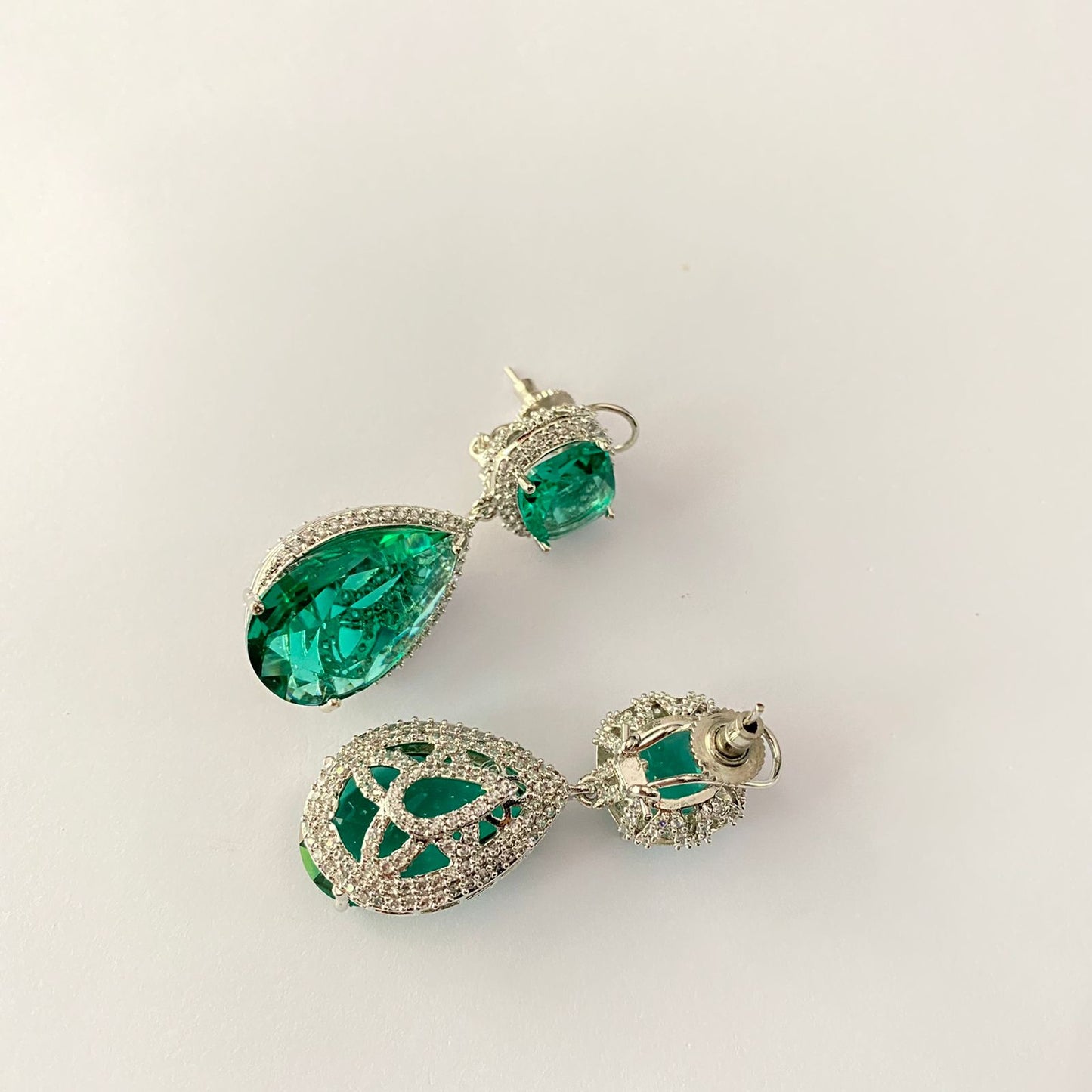 Aquamarine Diamond Silver Plated With Back Clip Earring