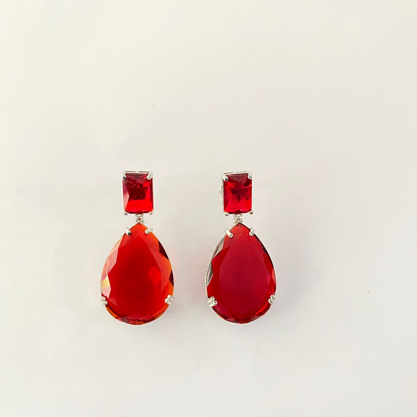 Ruby Stone Double Line Silver Plated Necklace Set