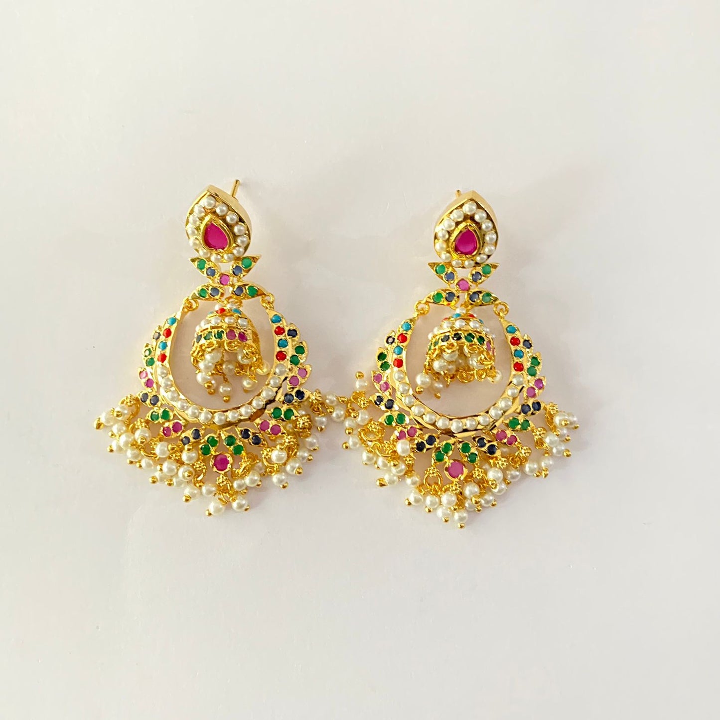 Traditional Multi Stone Long Jadau Earring