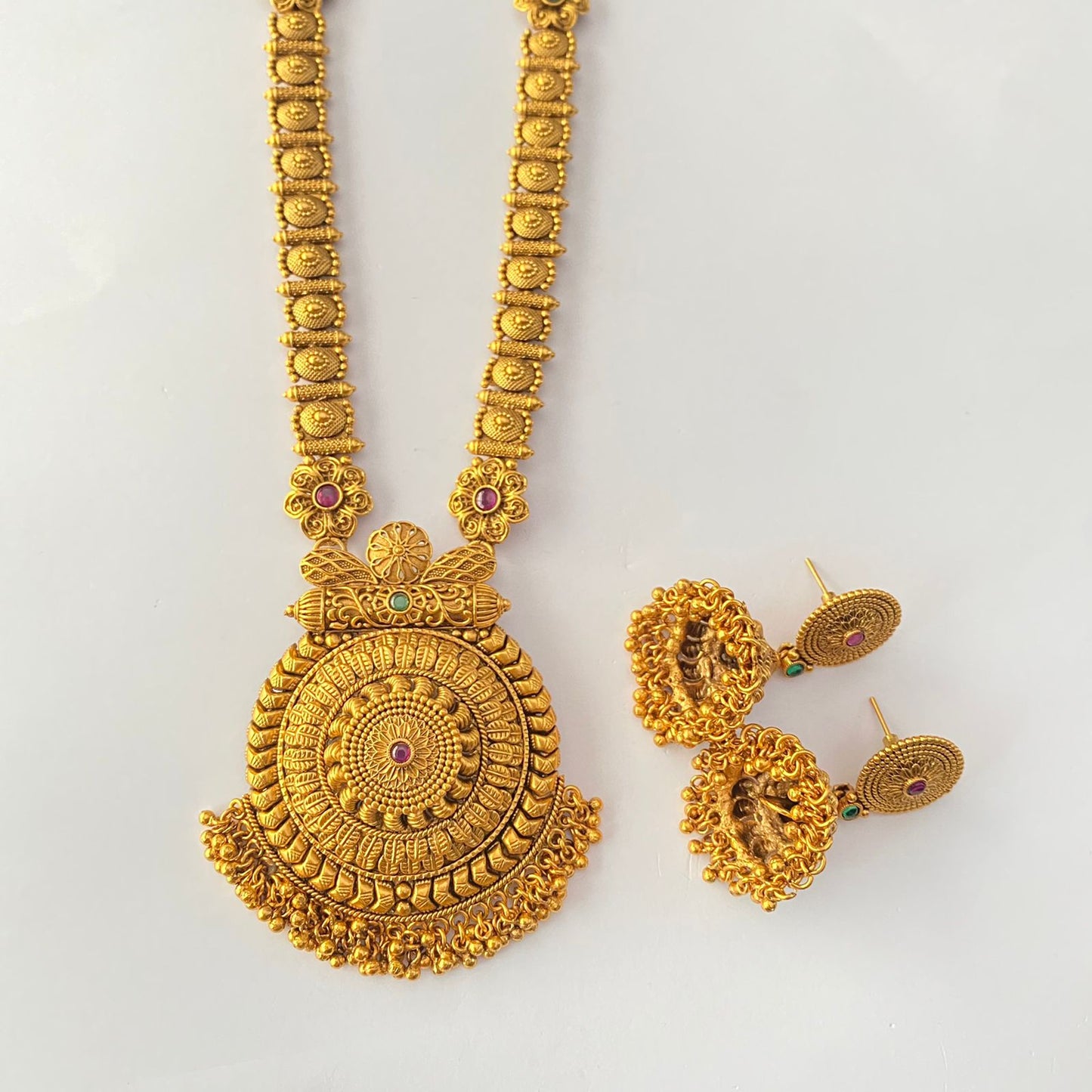 Long Temple Gold Plated Necklace Set