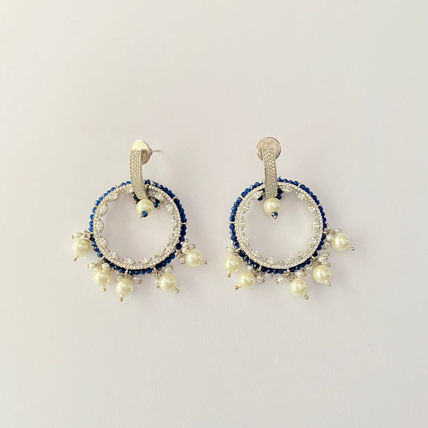 Classy Pearl Silver Plated Blue Beads Dangler Earring