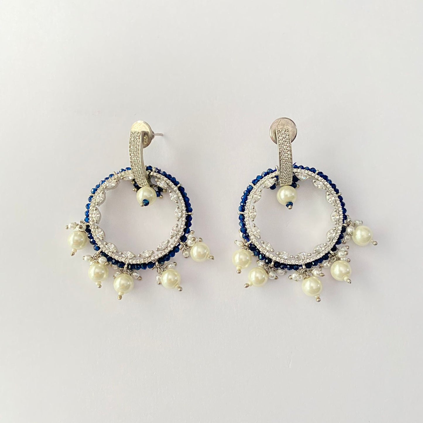 Classy Pearl Silver Plated Blue Beads Dangler Earring