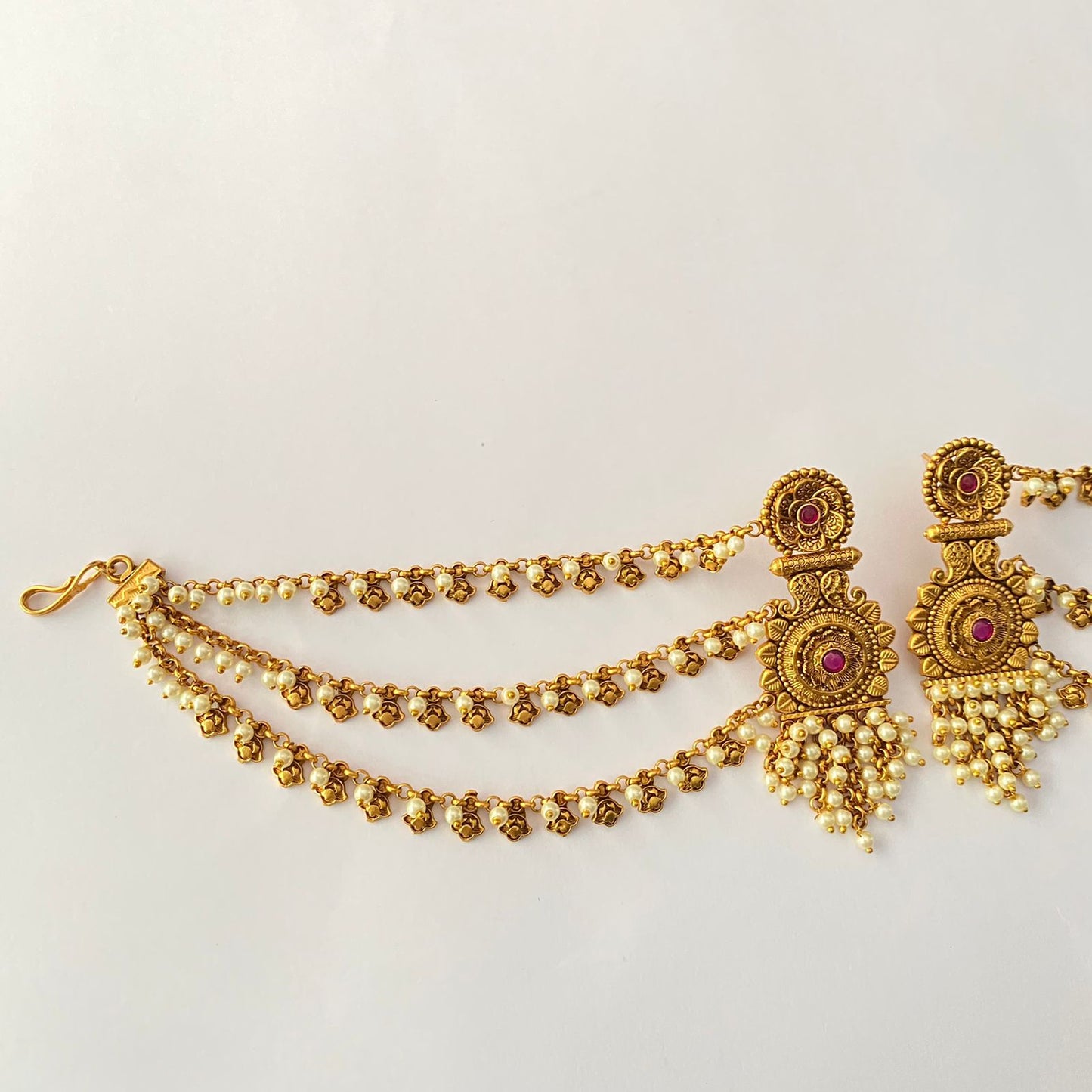 Traditional Pearl Antique Gold Plated Layer Earring
