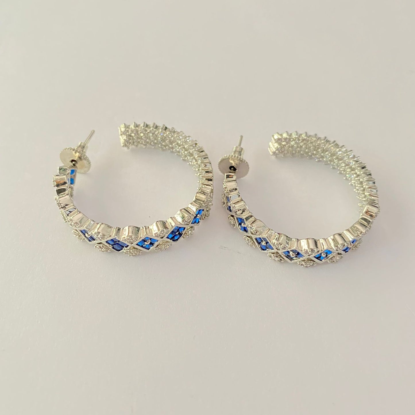 Blue Stone A.D Silver plated hoop earring