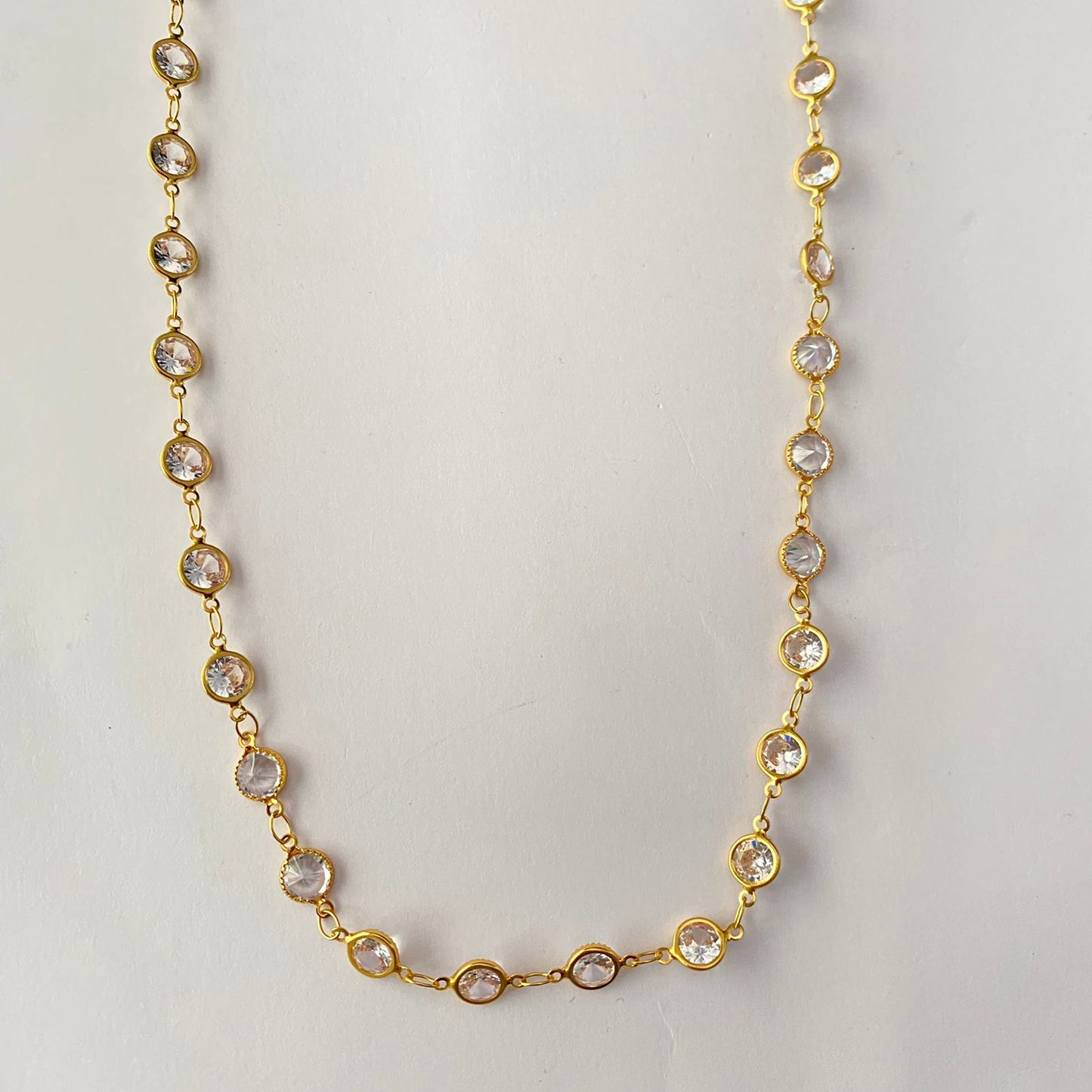 Gold Plated White Stone Long Chain