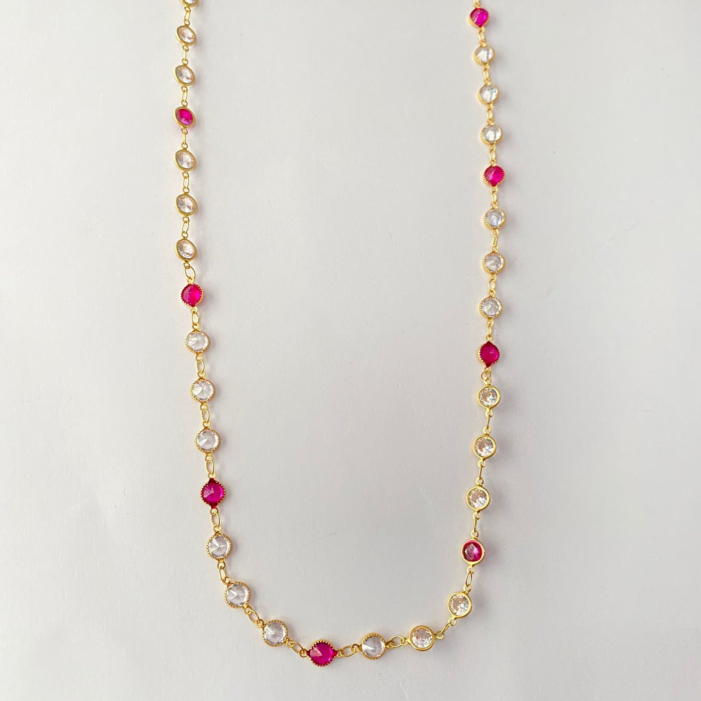 Ruby & White Gold Plated Long Chain