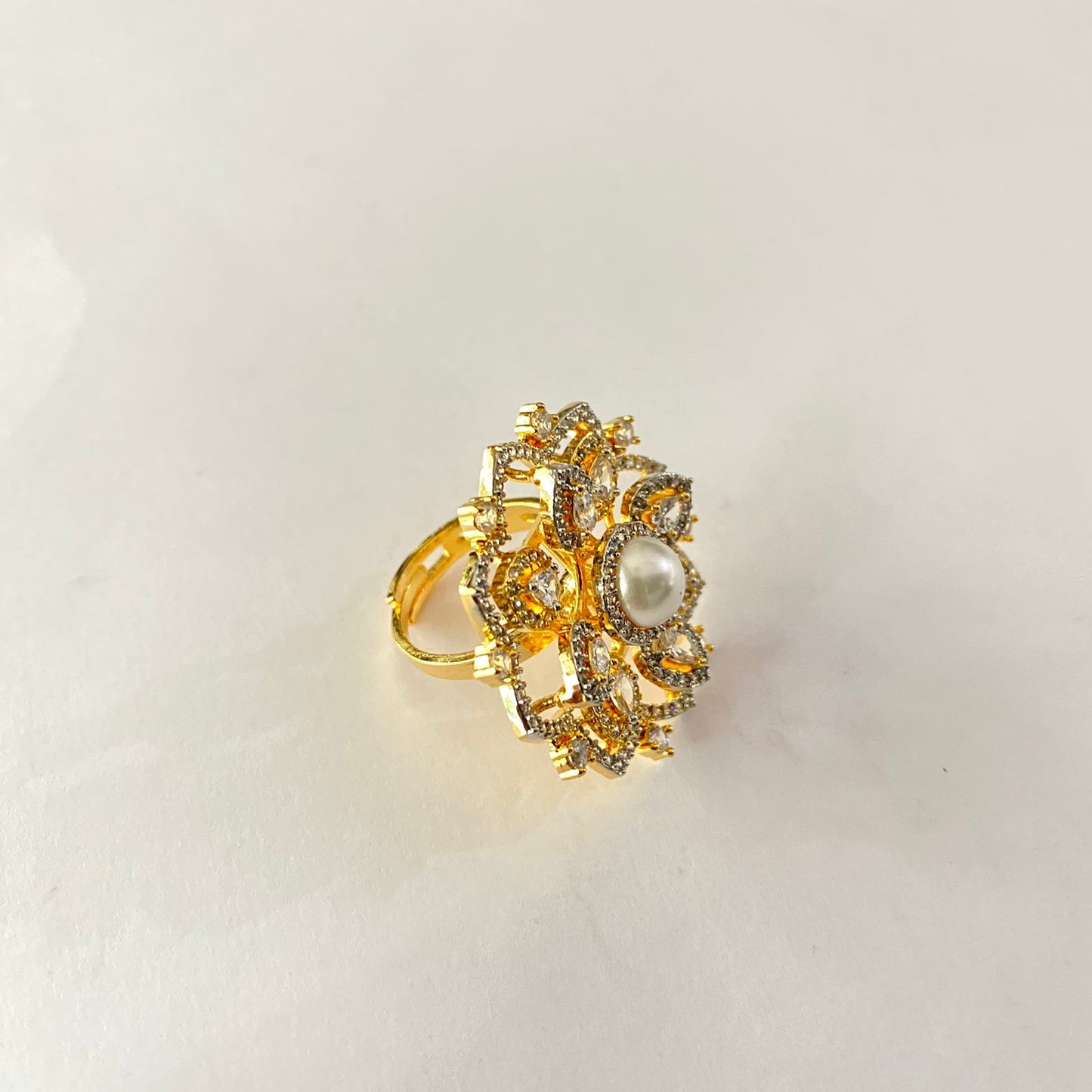 Gold Plated Diamond Pearl Ring