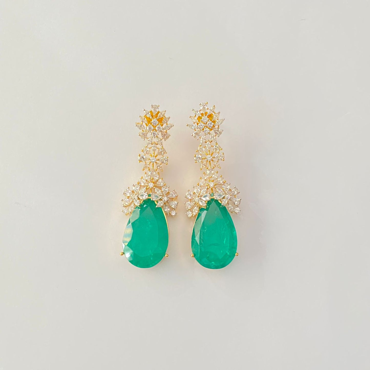 Green Stone Drop A.d gold plated dangler Earring