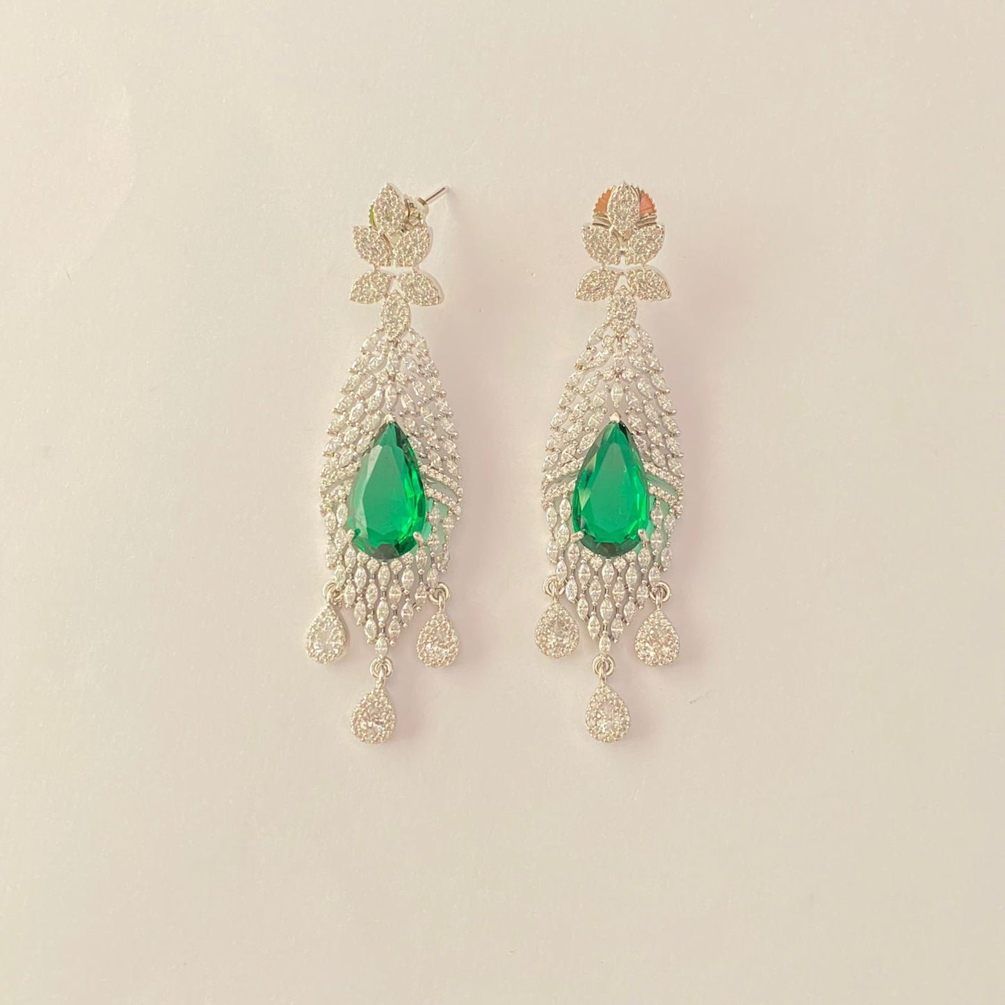 Stylish Green Stone Silver Plated Dangler earring