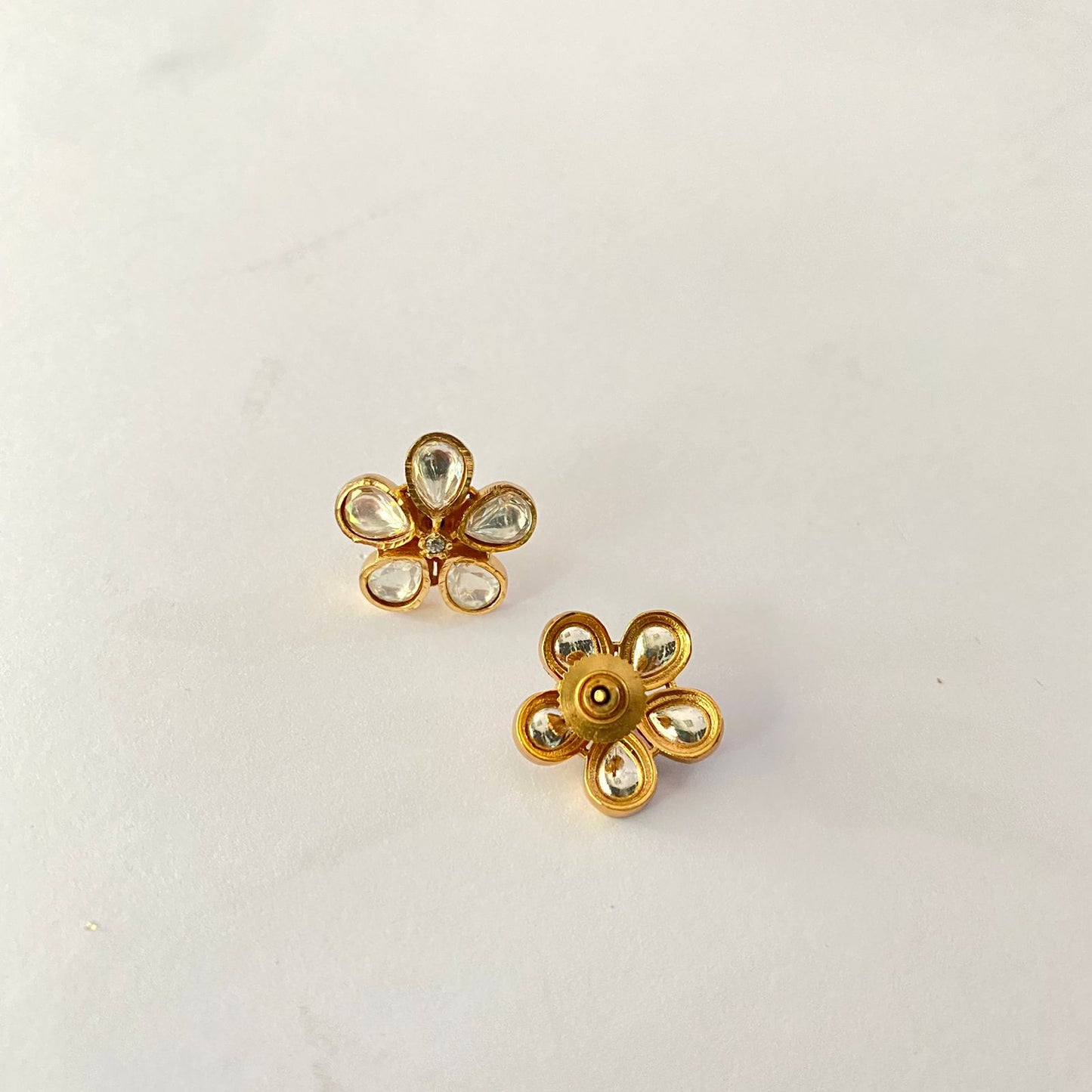 Gold Plated Kundan Flower Design Small Stud