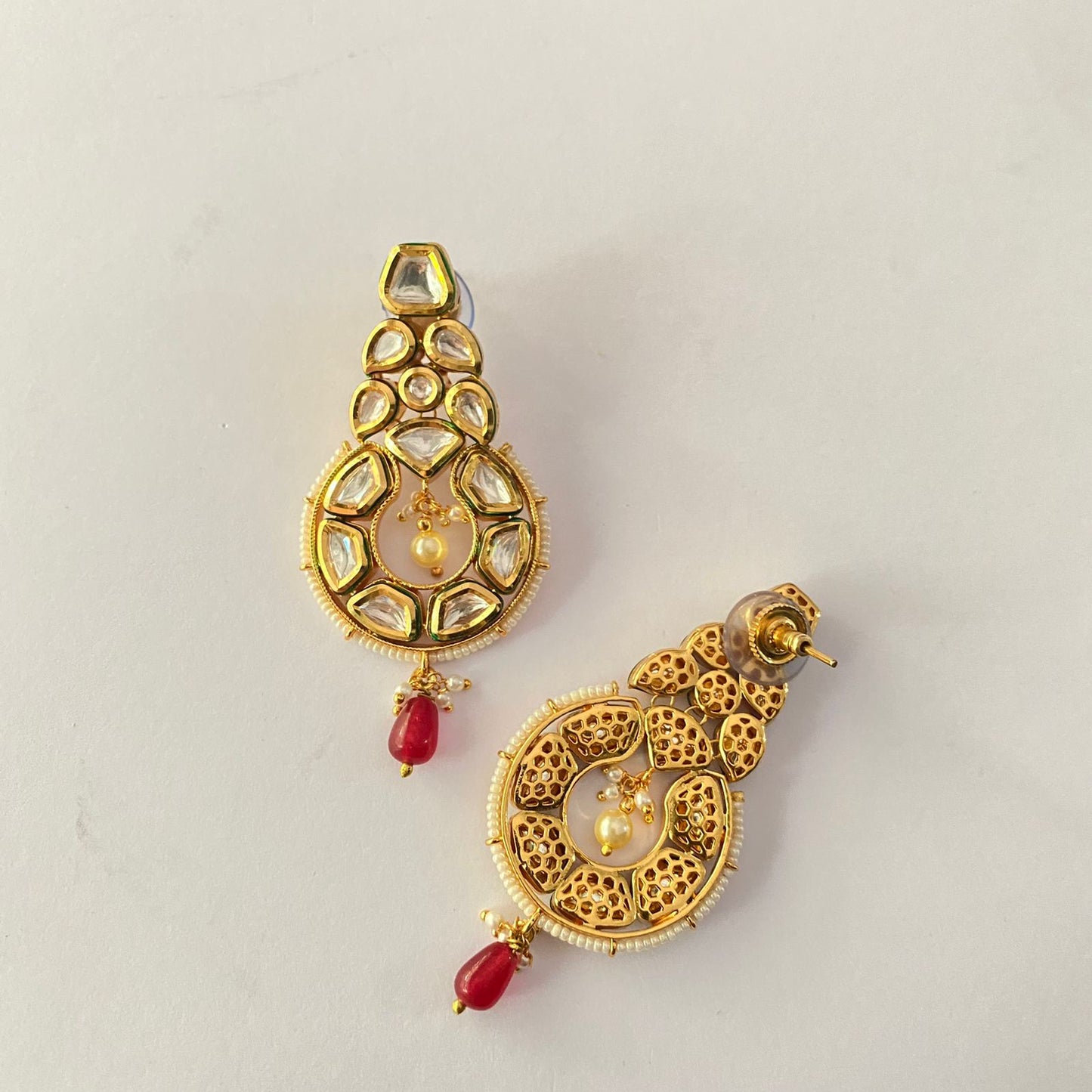 Gold Plated Kundan Drop Ruby Earring