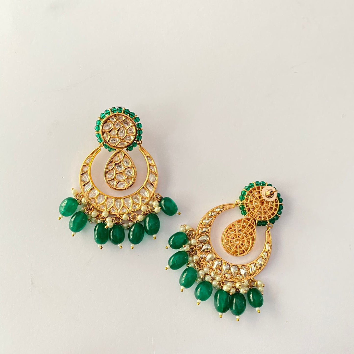 Kundan Drop Green Chand Bali