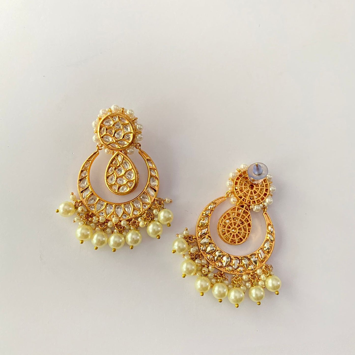 Kundan Drop Pearl Chand Bali